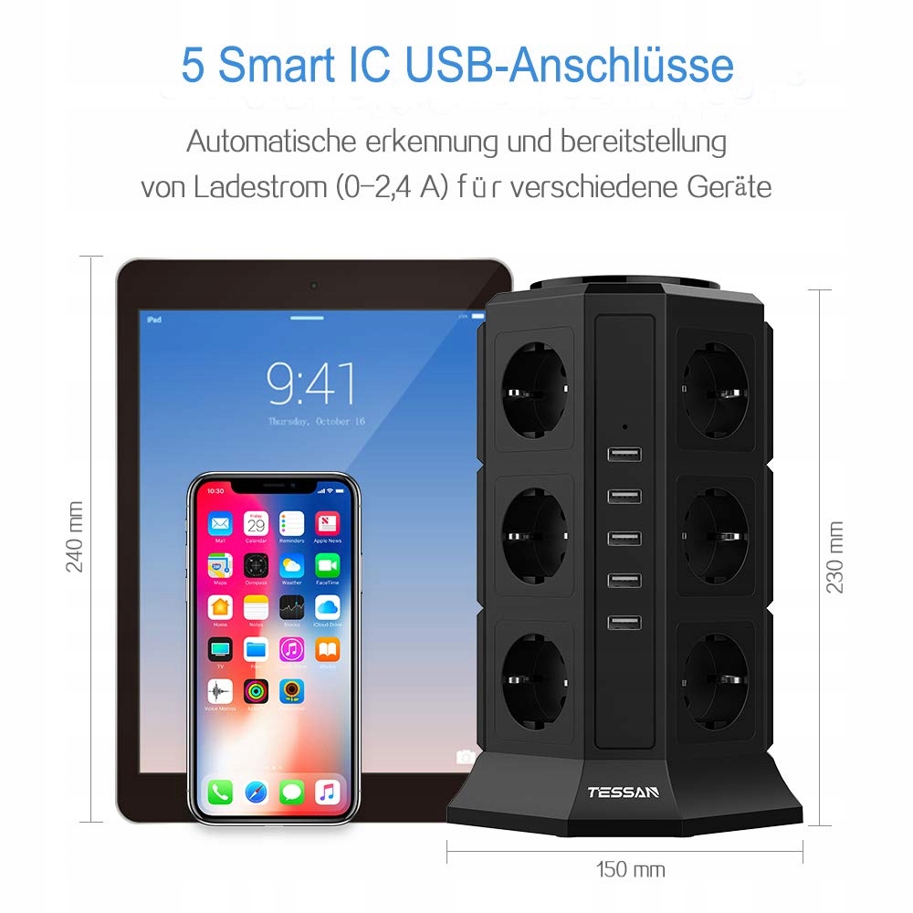 LISTWA ZASILAJĄCA 12 GNIAZD 5USB PODRÓŻNY ADAPTER Model Power Strips