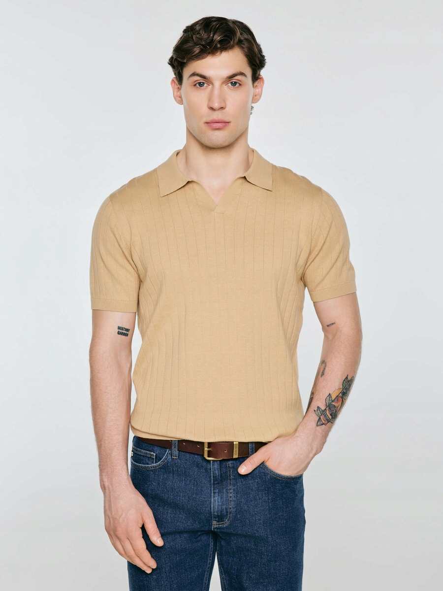Pánský polo svetr Big Star s krátkým rukávem béžový Matisonis 801 XL