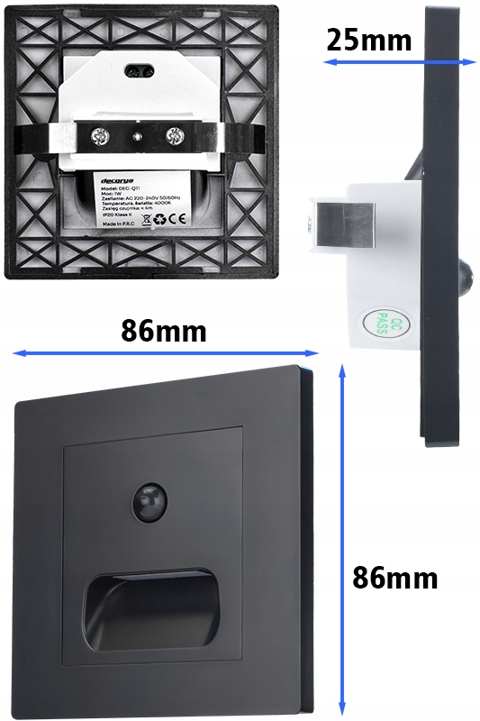 LAMPKA OPRAWA LED OŚWIETLENIE SCHODOWE LED CZUJNIK ZMIERZCHU RUCHU CZARNY Moc 1 W