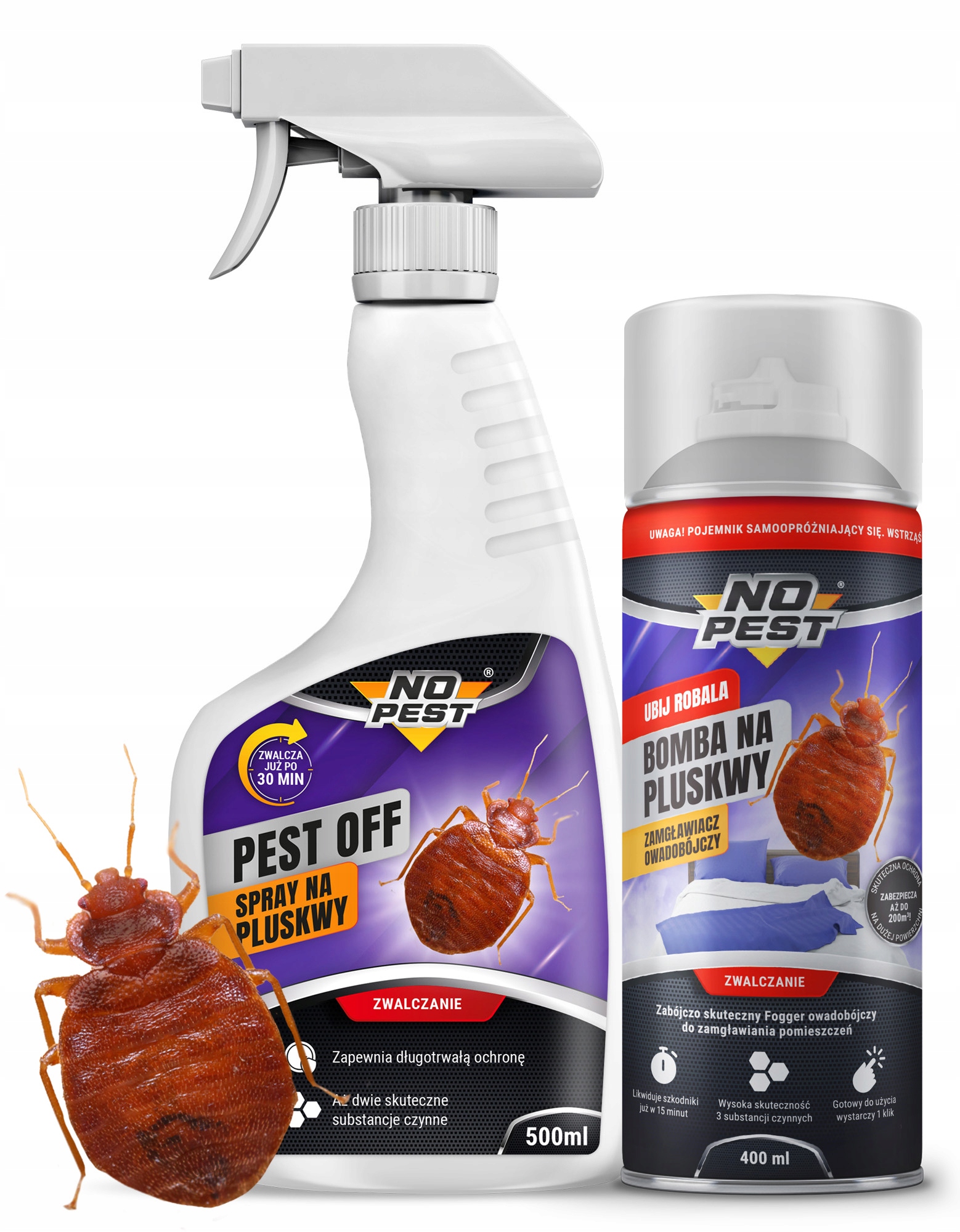 BARDZO SILNY ŚRODEK PREPARAT SPRAY + BOMBA FOGGER NA PLUSKWY ZESTAW NO PEST