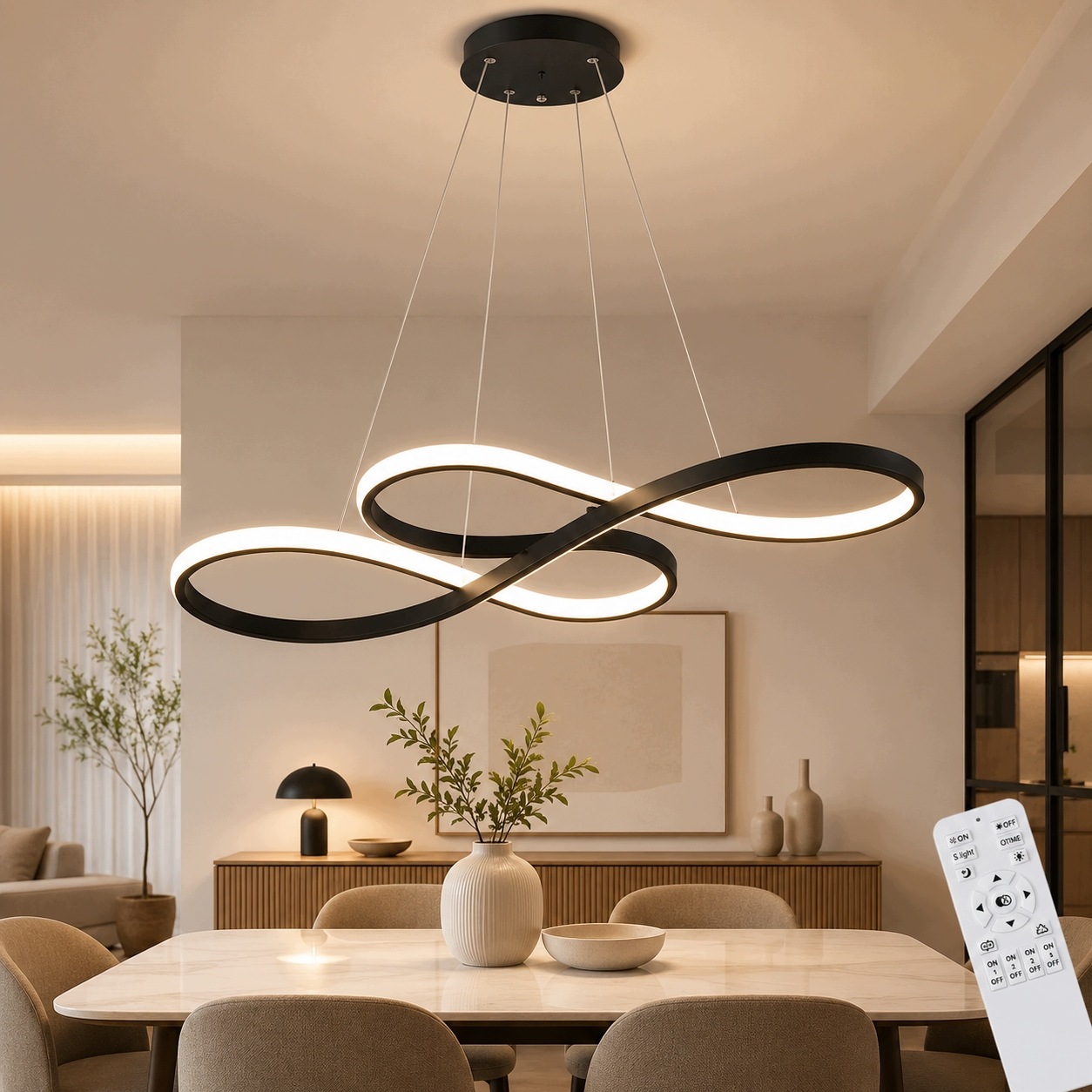 Čierne závesné svietidlo Led luster s diaľkovým ovládaním 52W 3000–6500K 75 cm Comely