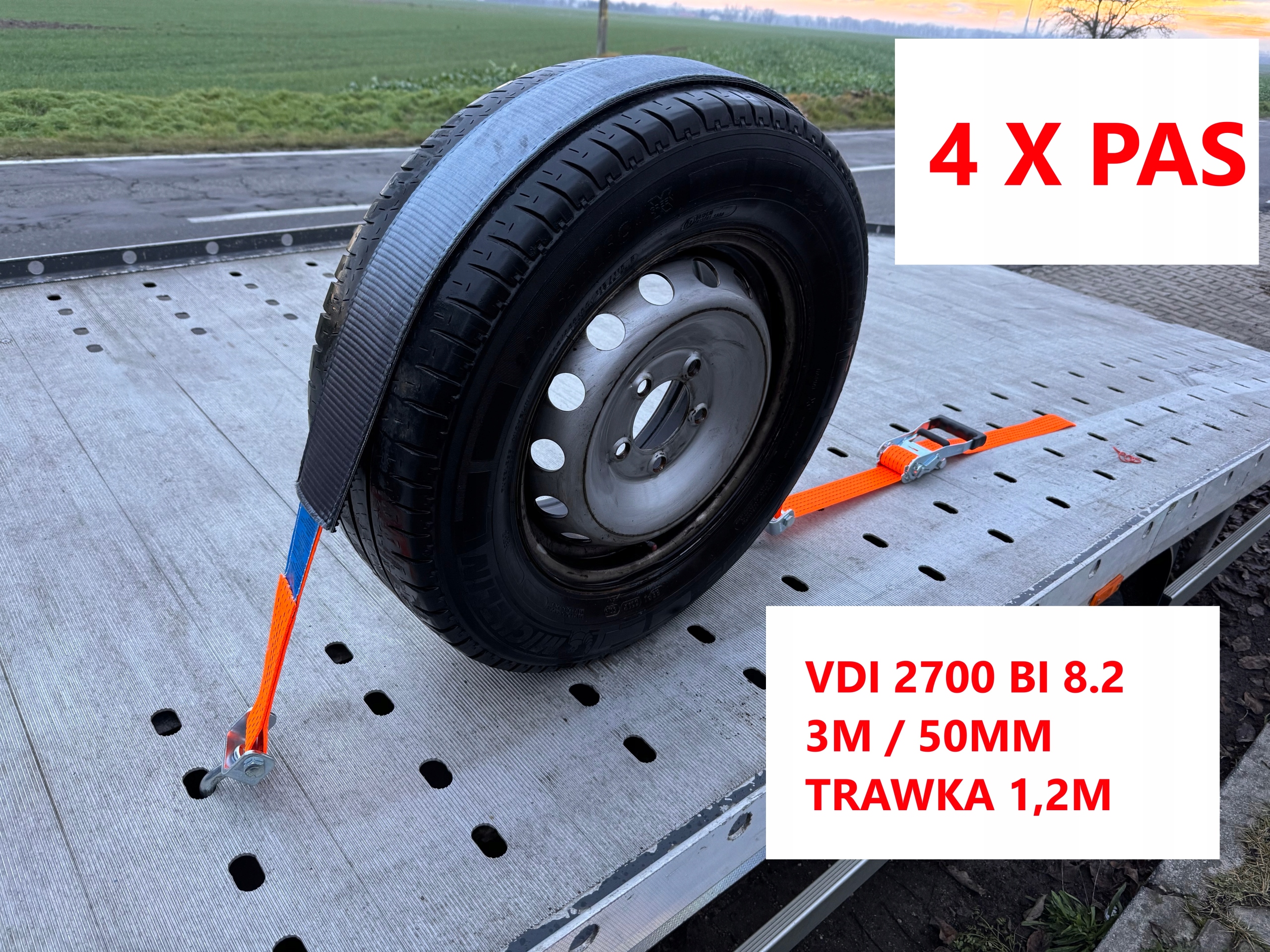 Pásy 3 m splňující normu VDI 2700 Bi 8.2 Eta 0,5 Tráva 1,2 m Otočná guma