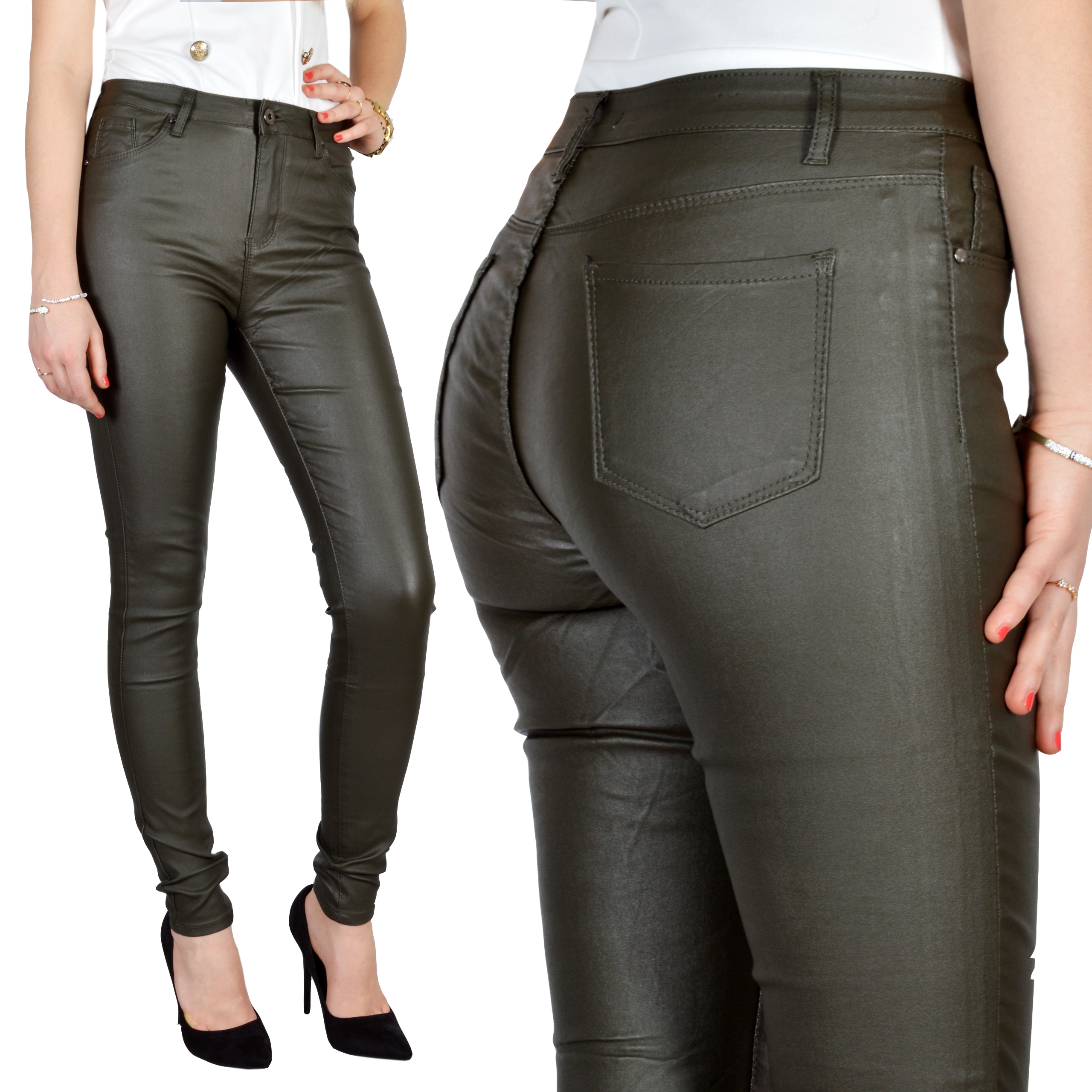 

damskie Spodnie Modelujące Eco Skóra Woskowane