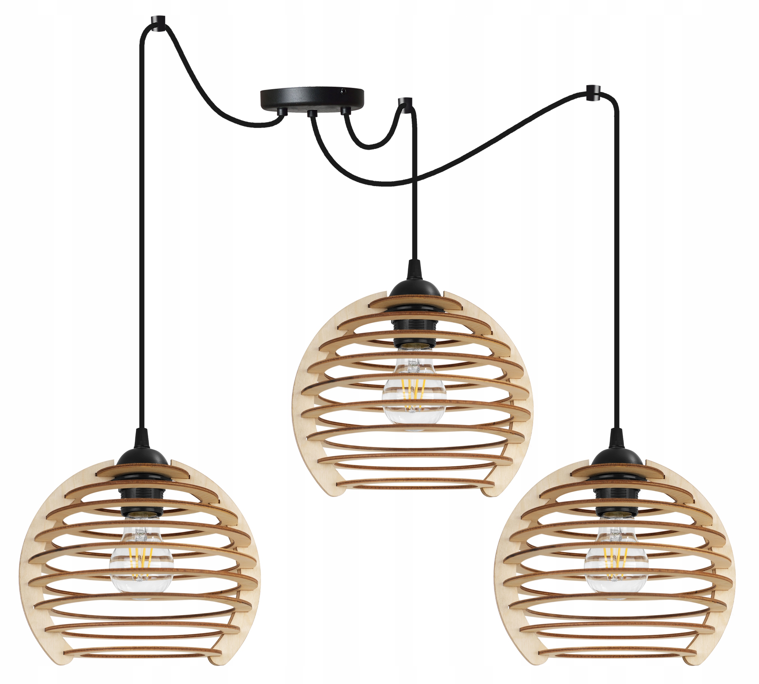 Závěsná Lampa Trojitý Stropní Lustr Dřevěný Moderní Boho Led
