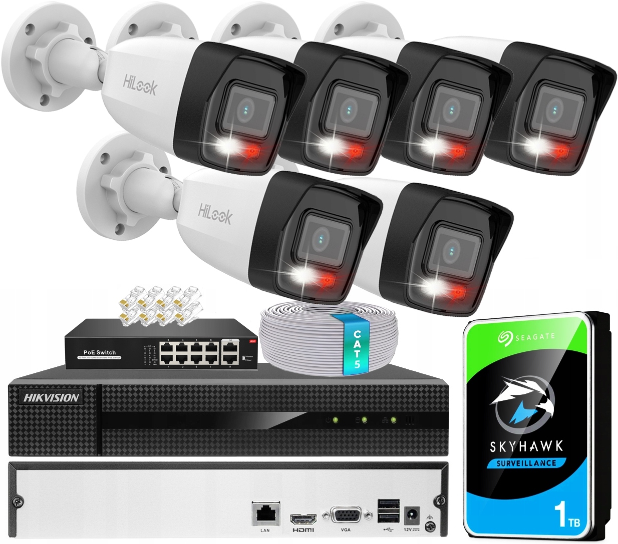 Monitorování Ip 6 kamer 4Mpx IPCAM-B4-30DL Hikvision HiLook 8ch rekordér