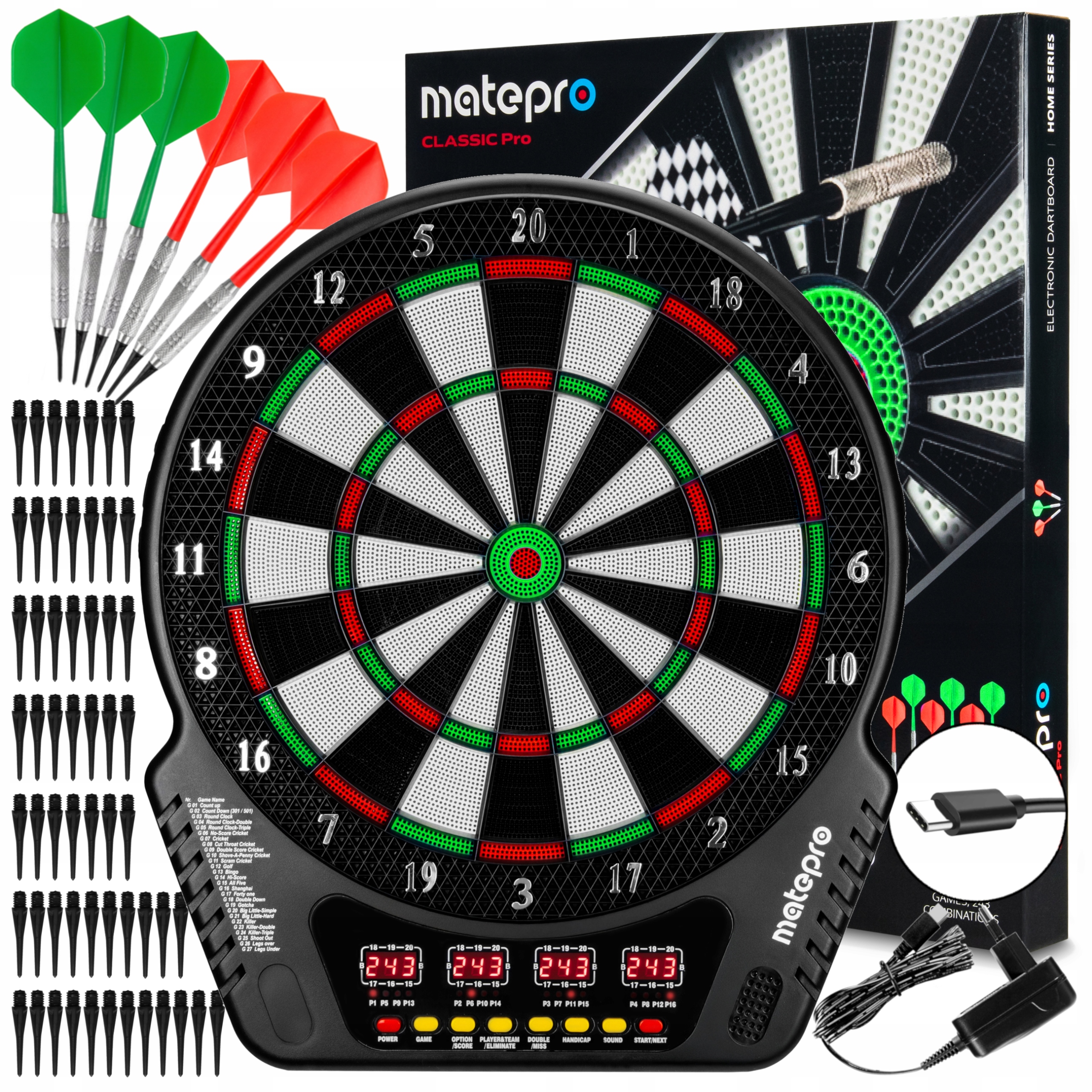 Elektronický terč na šipky s šipkami Matepro Classic soft