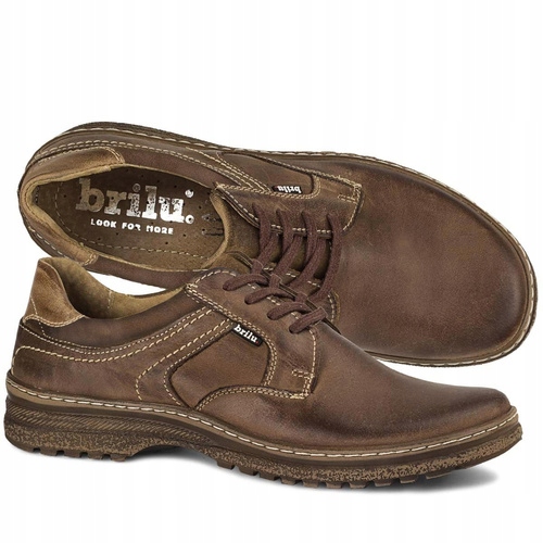 Brilu Polskie Skórzane Sznurowane Półbuty Męskie Felipe Brązowe 44