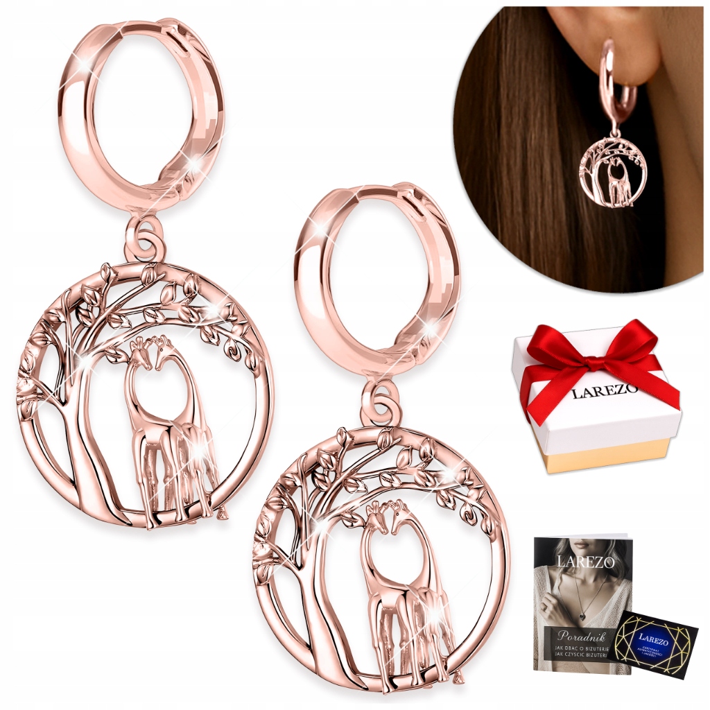 Náušnice Pozlacené Žirafy Kolečka s Žirafou Závěsná kola Afrika Stříbro 925