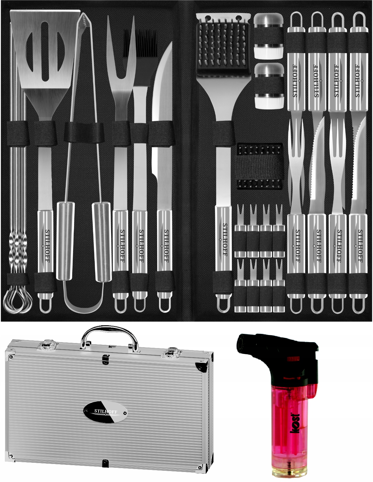 Sada příborů na Grilování Bbq Stilhoff příslušenství 35ks 33+kufr+hořák