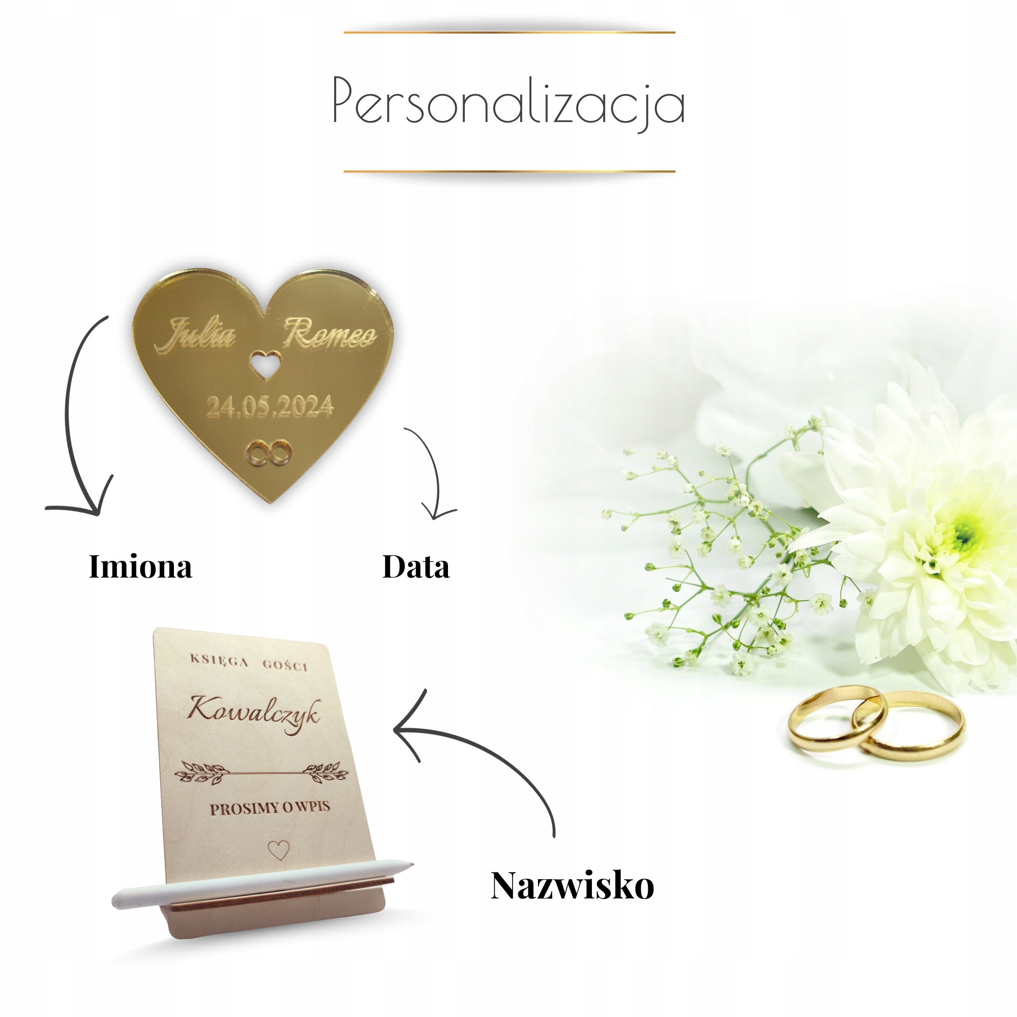 KSIĘGA GOŚCI NA WESELE, PAMIĄTKA ŚLUBNA PREZENT RAMKA Z SERDUSZKAMI PODPISY Marka inny