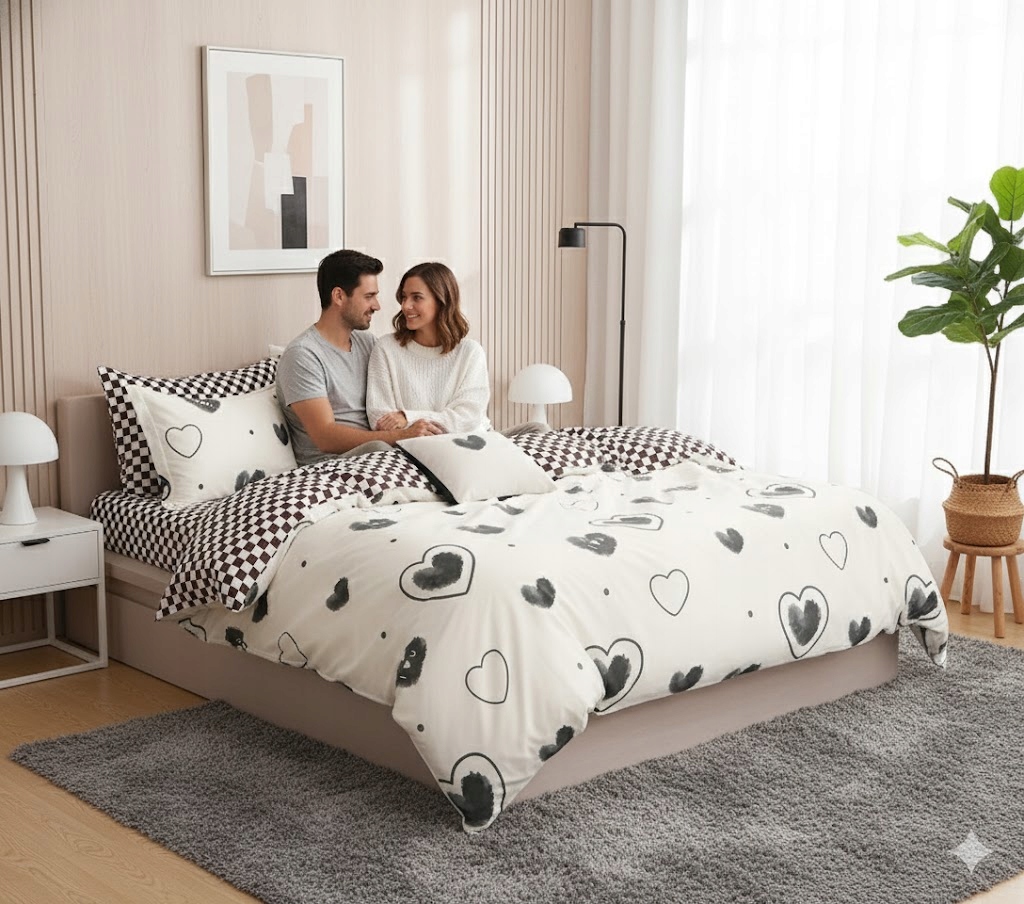 3dílná sada povlečení na peřinu s potiskem srdíček ze 100% bavlny do ložnice 160×200 cm