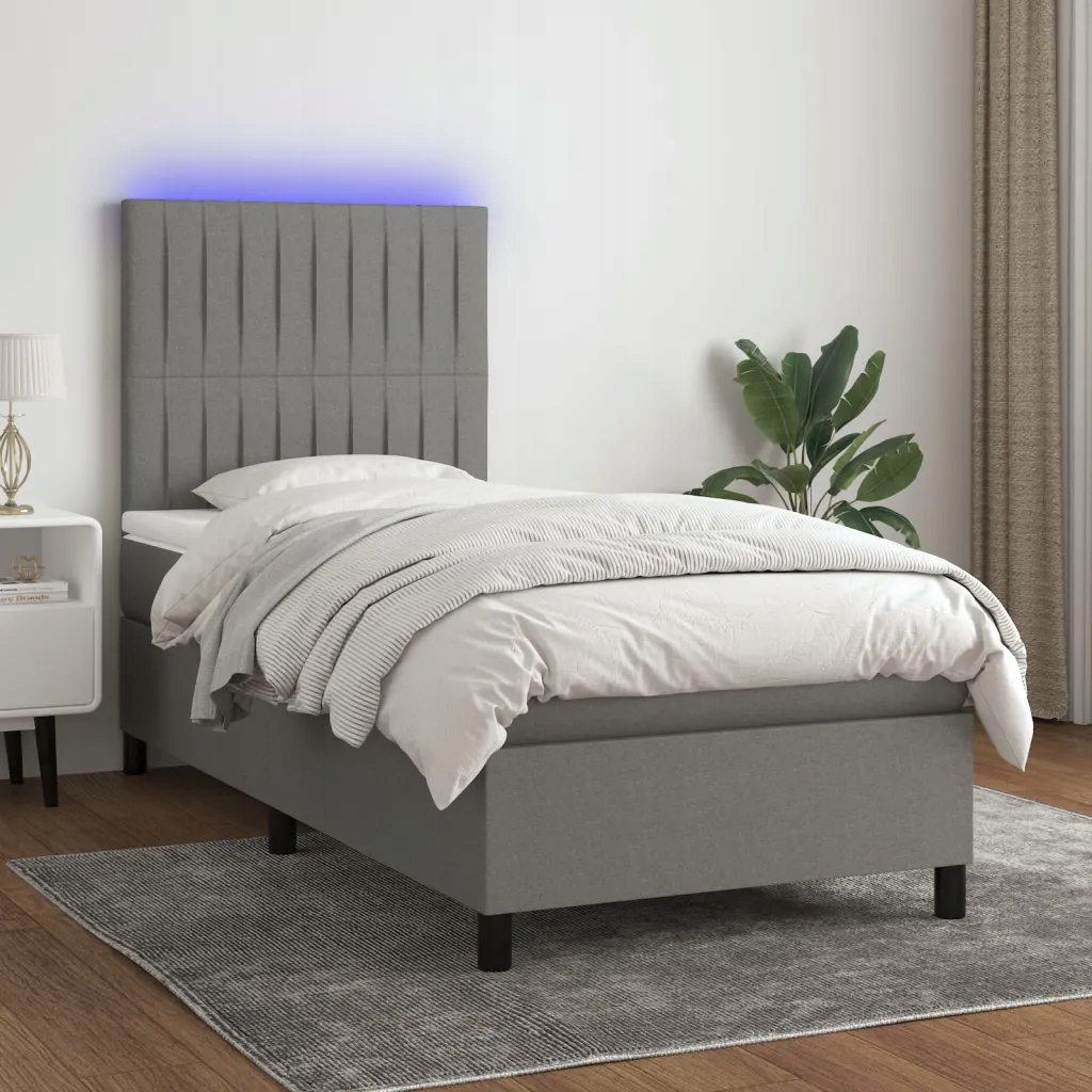 vidaXL Box spring postel s matrací a Led tmavě šedá 90x190 cm textil