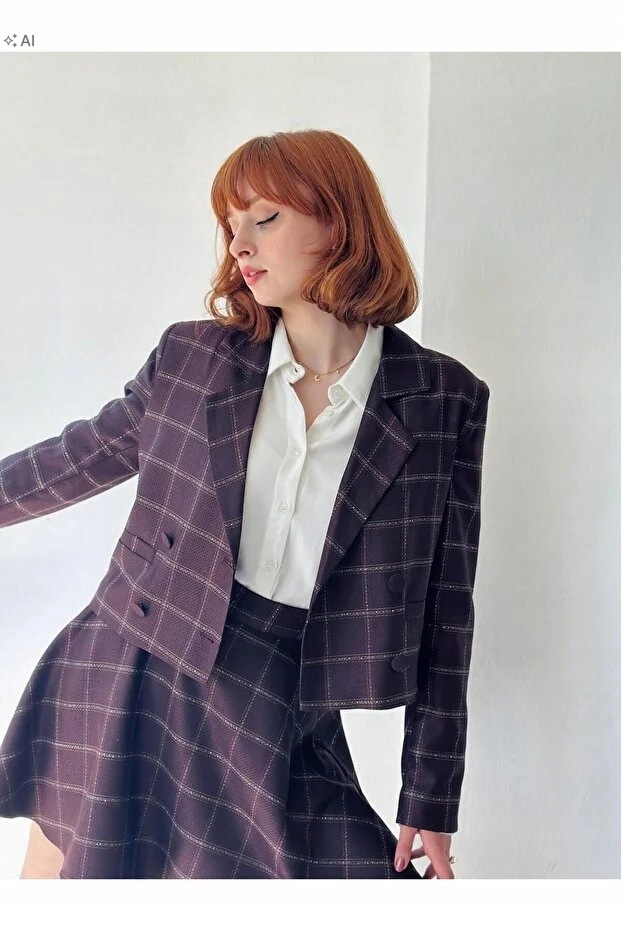 Krátká Prošívaná Dámská Kostkovaná Bunda Elegantní M 5IA