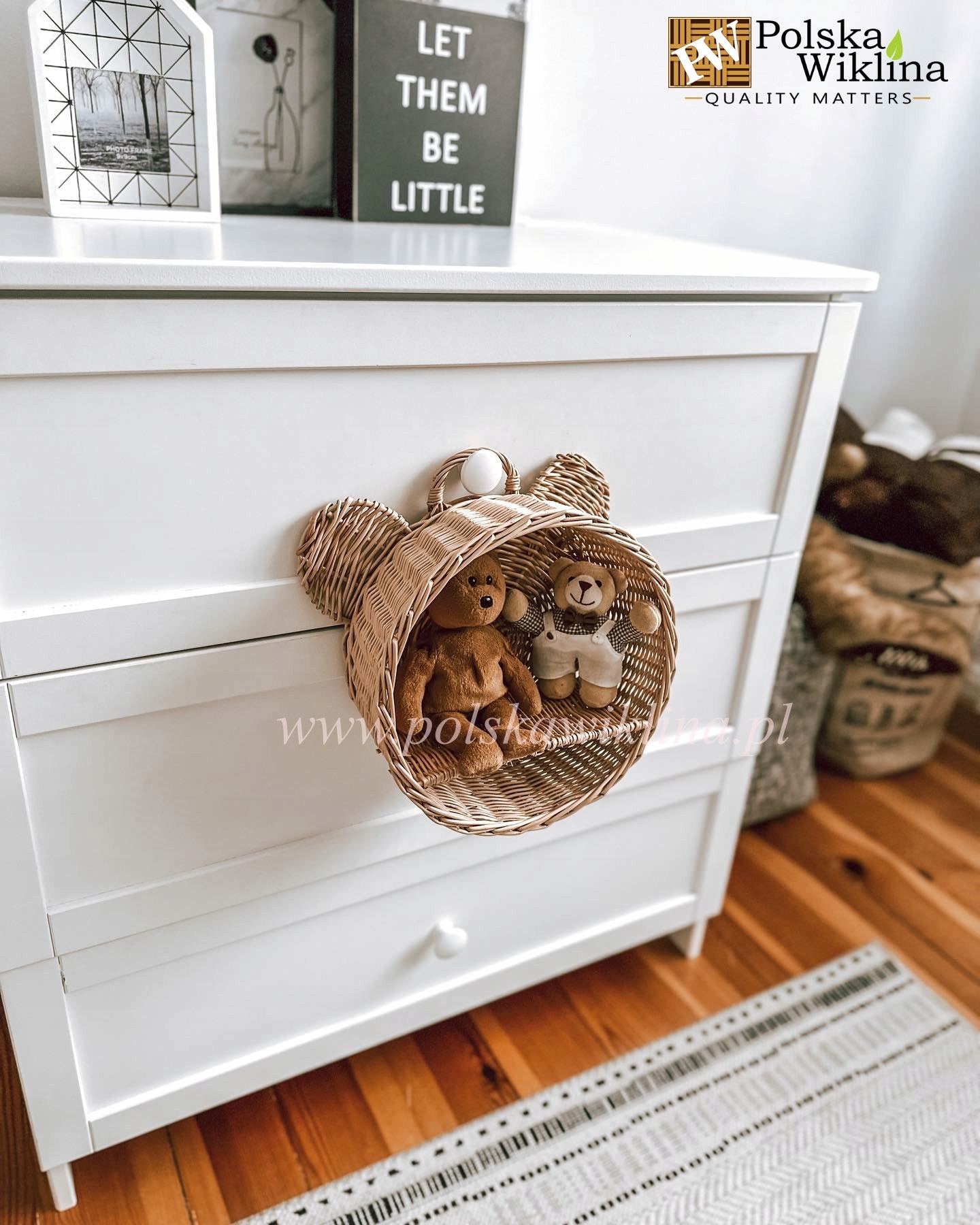PÓŁKA WIKLINOWA MIŚ ŚCIENNA KOSZYK NATURALNY Głębokość mebla 12 cm