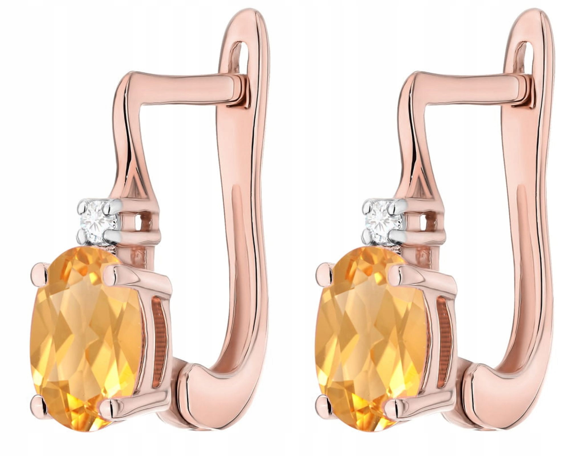 Růžové Zlato Náušnice S Briliantem A Citronem Anglické Zapínání Gravírování 585