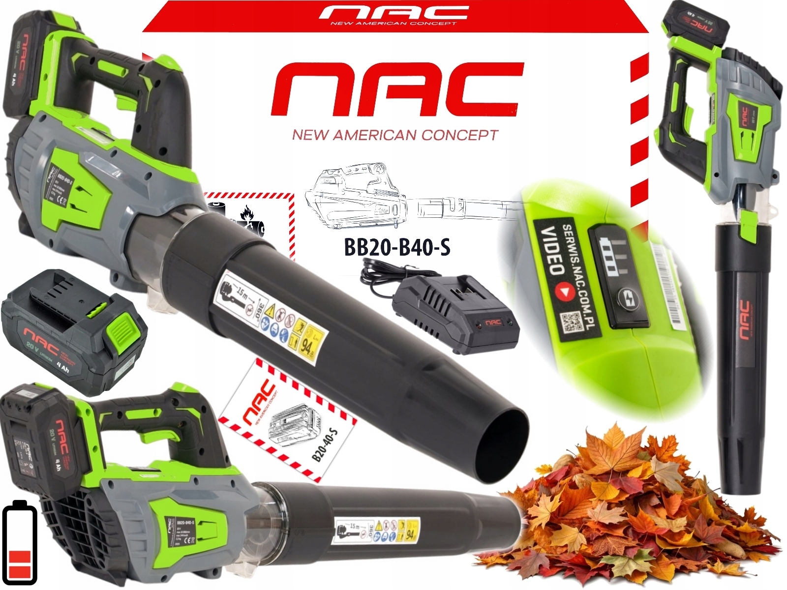 Nac Dmuchawa Akumulatorowa Ogrodowa do liści BB20-B40-S 20V ładowarka