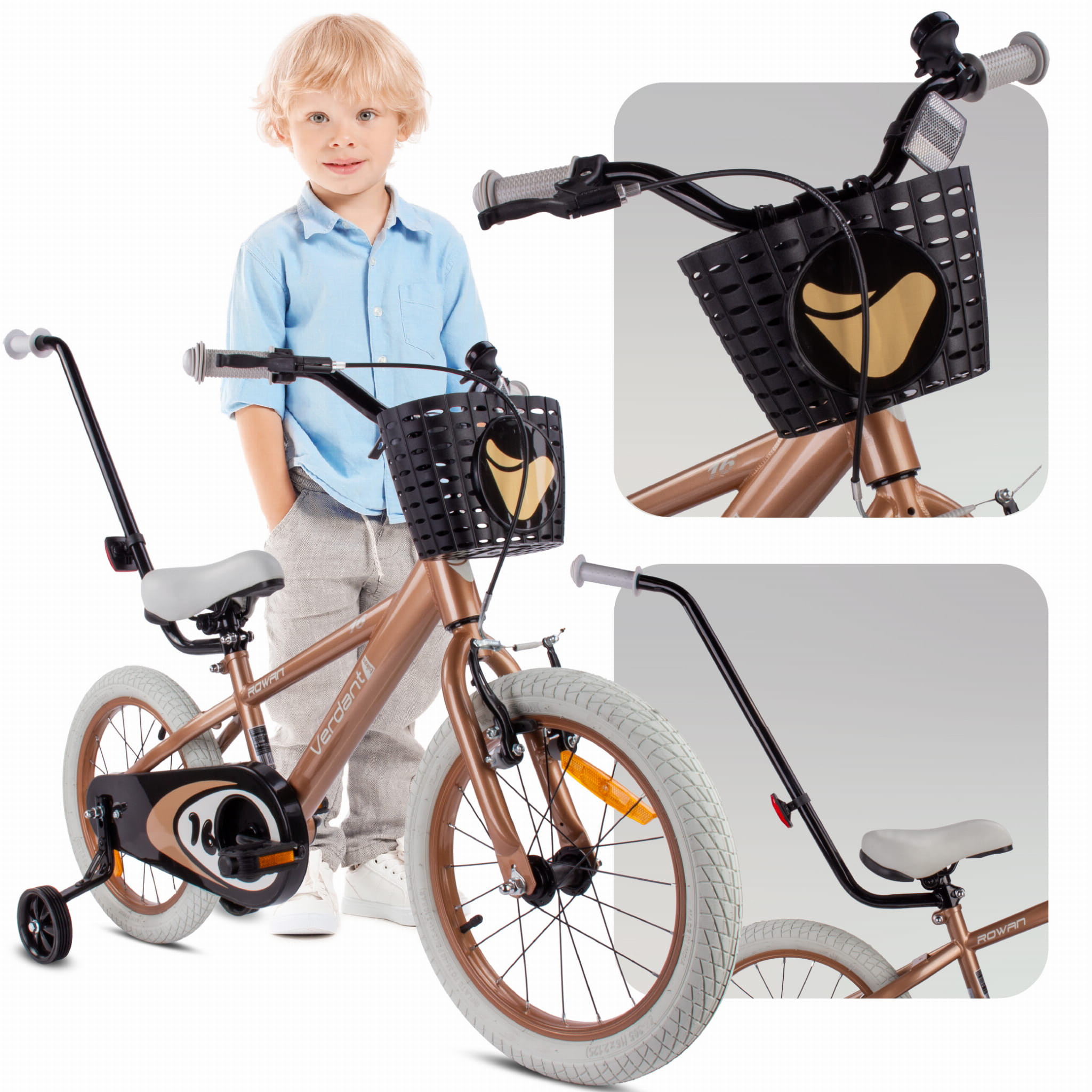 Rower 16 cali dziecięcy dla chłopca Prowadnik Kółka boczne Koszyk Dzwonek