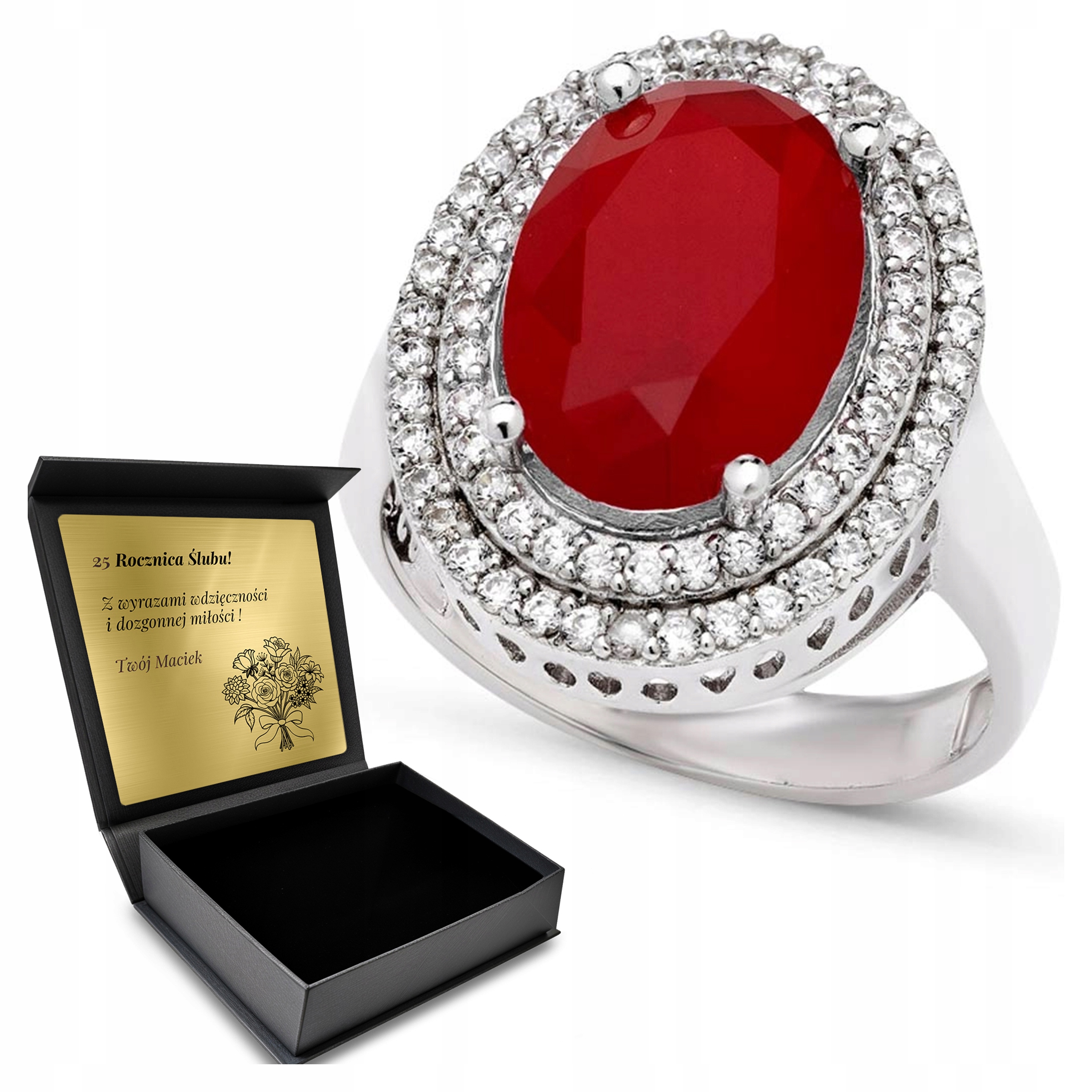 Prstýnek 925 Zirkony A Rubín Šperky Pro Ženy Gravírování