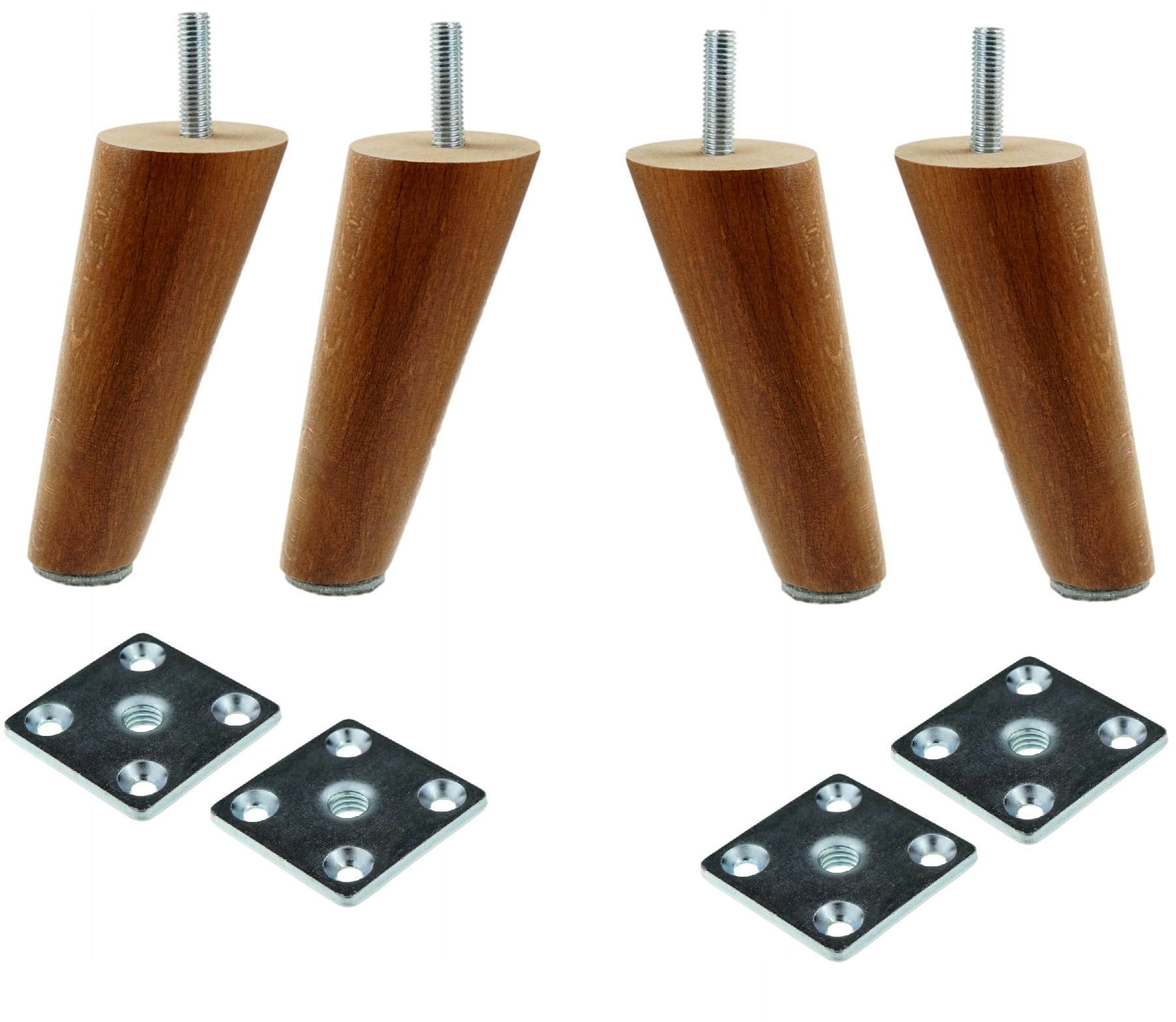 

10 CM Nóżki Skośne Drewniane Orzech+ blachy zestaw