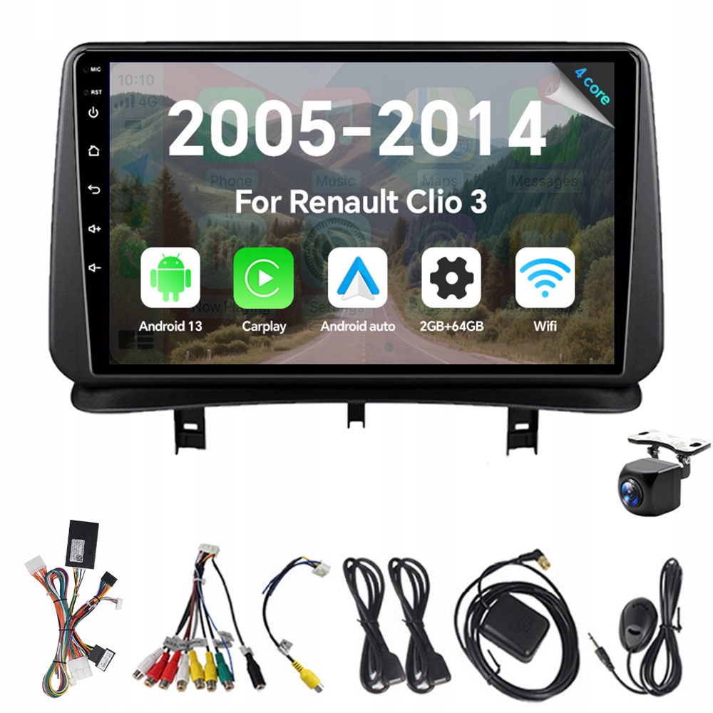 2Din Android 13 Autorádio pro Renault Clio 3 2005-2014 2G 64G Carplay Gps
