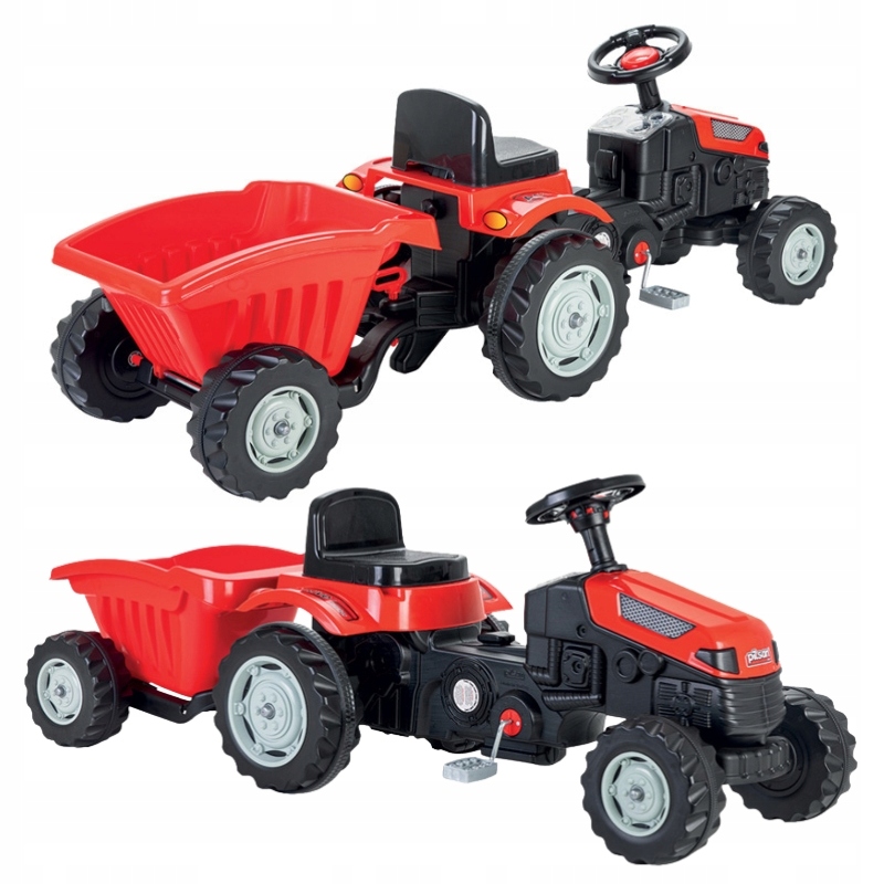 Pojazd Dziecięcy Ciągnik Traktor Z Przyczepą I Napędem Na Pedały Czerwony