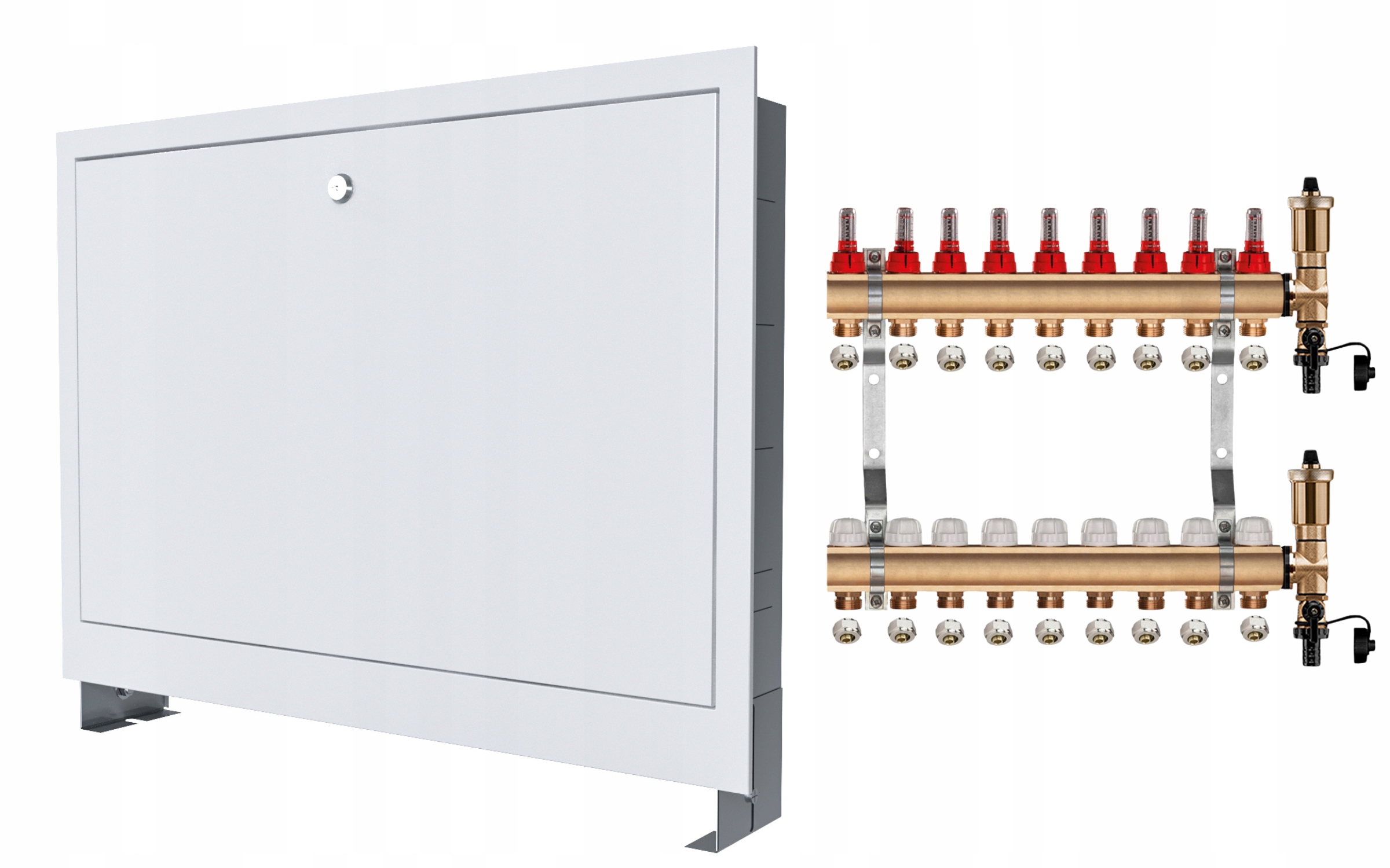 Mosazný Rozdělovač 9 Sekcí Spojky Podomítková Skříňka
