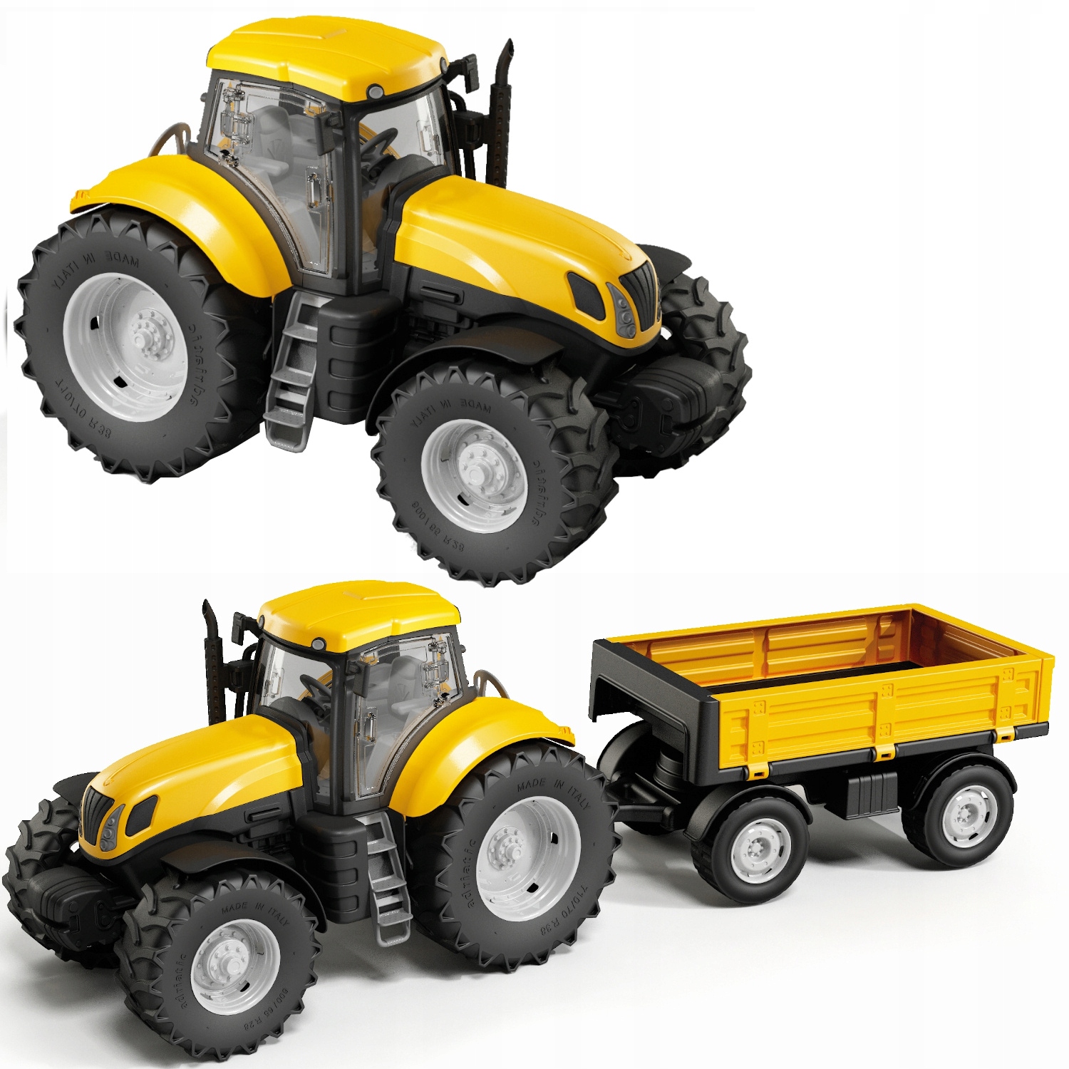 DUŻY TRAKTOR Z PRZYCZEPKĄ WYWROTKA 60cm zółty OTWIERANE DRZWI Adriatic