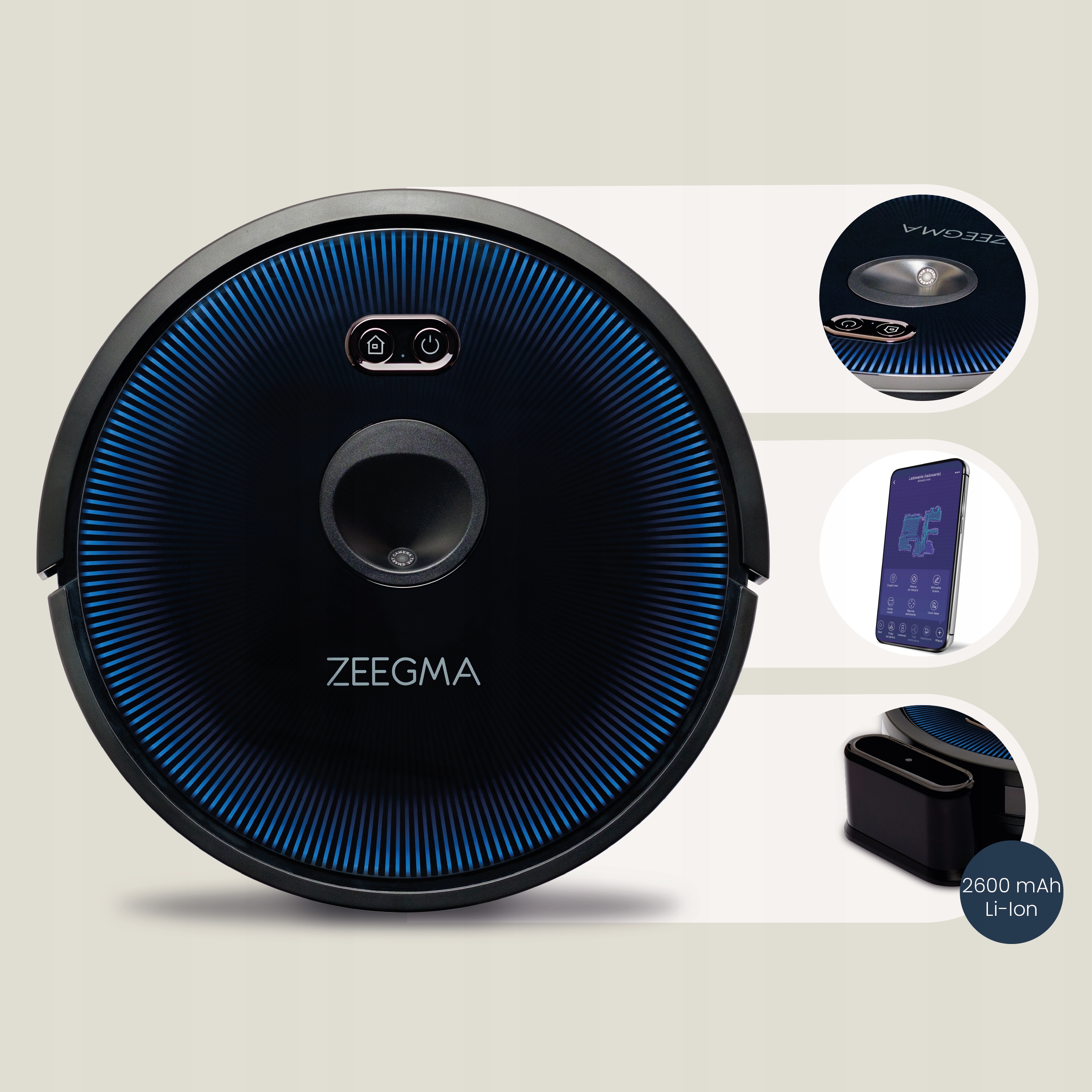 ROBOT SPRZĄTAJĄCY ODKURZACZ AUTOMATYCZNY ZEEGMA Zonder Robo Vision CZARNY Kod producenta ZE-ZONDER ROBO VISION