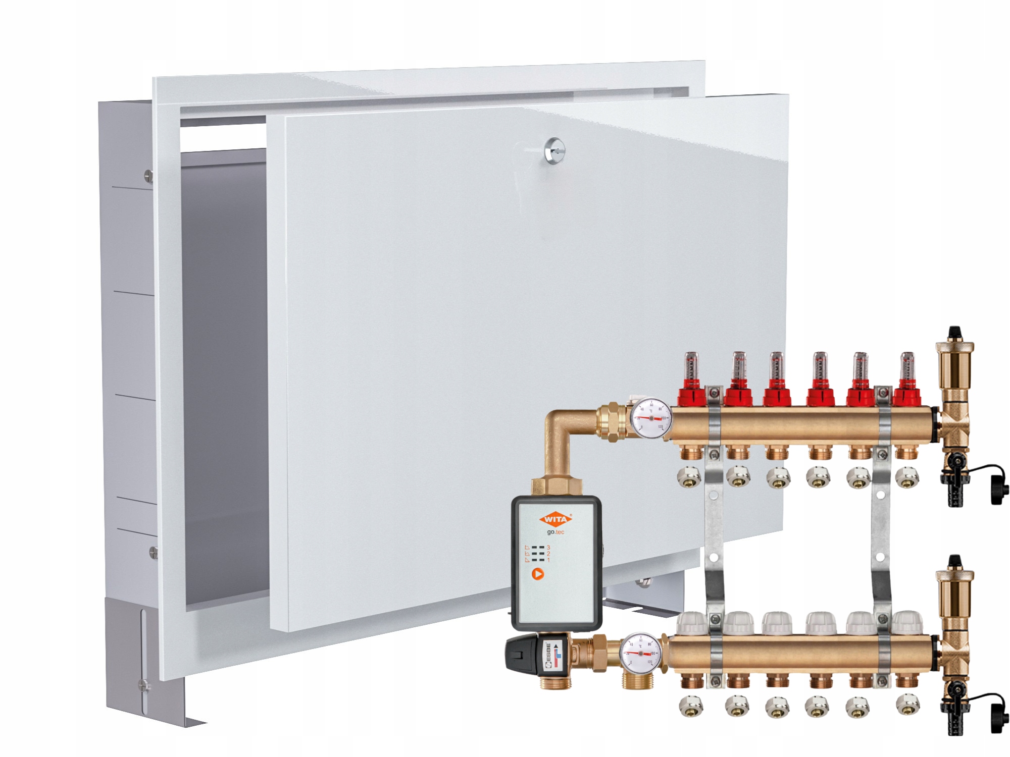 Mosazný Rozdělovač Podlahovky 7+ČERPADLO Vítá Go.tec+podomítková Skříňka+pex