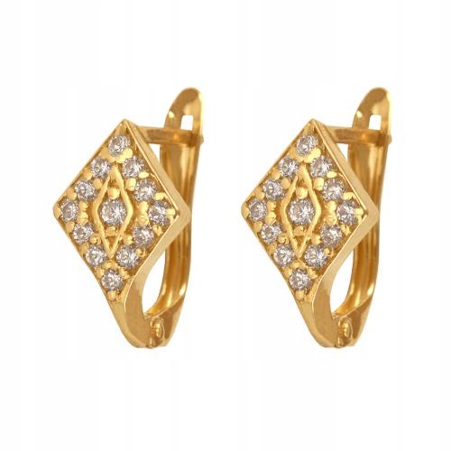 Zlaté náušnice 585 s bílými zirkony, trojúhelníky, kosočtverce jako dárek 2,95 g