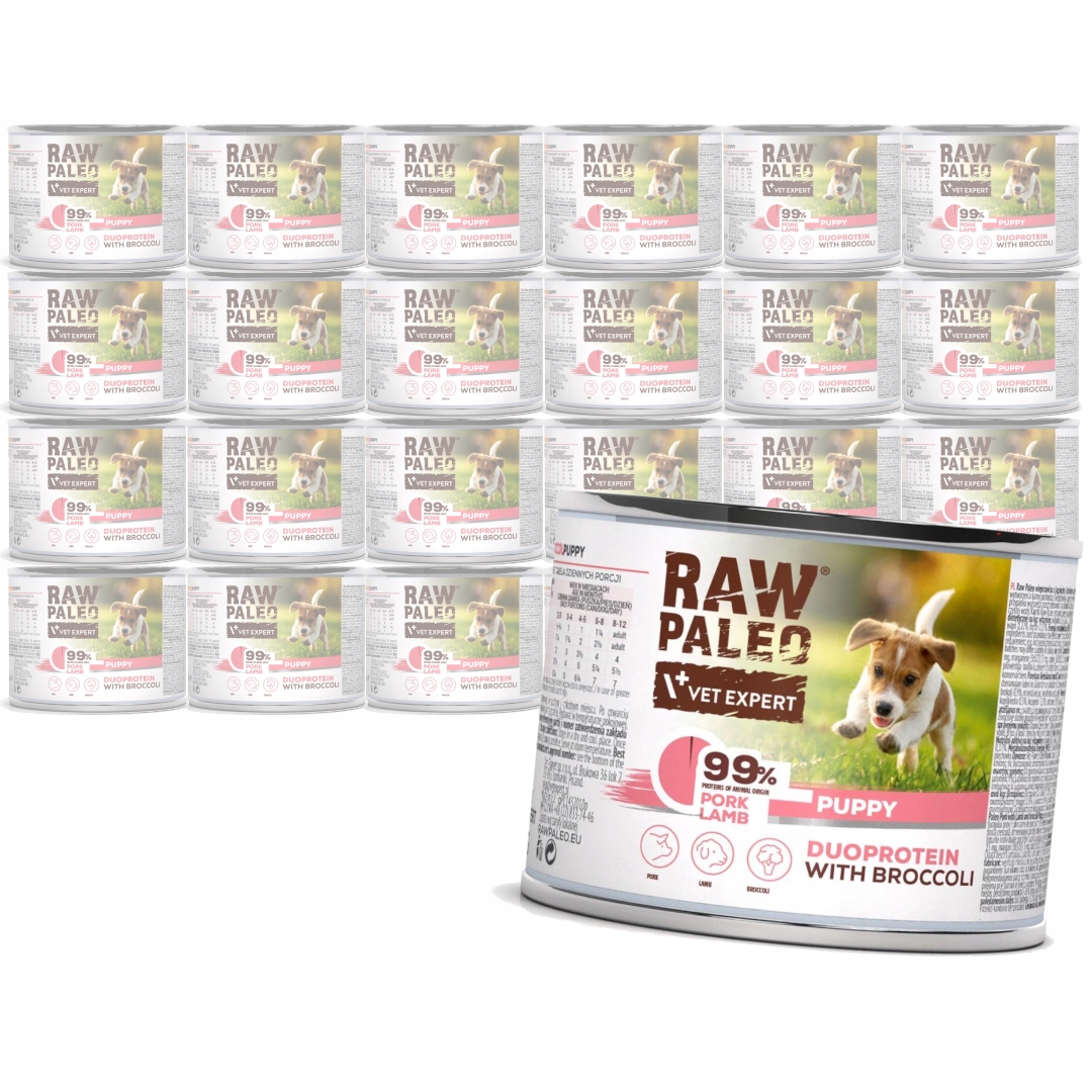 Levně Raw Paleo Puppy Duo 24x200g Vlhké Krmivo pro štěňata Vepřové jehněčí maso