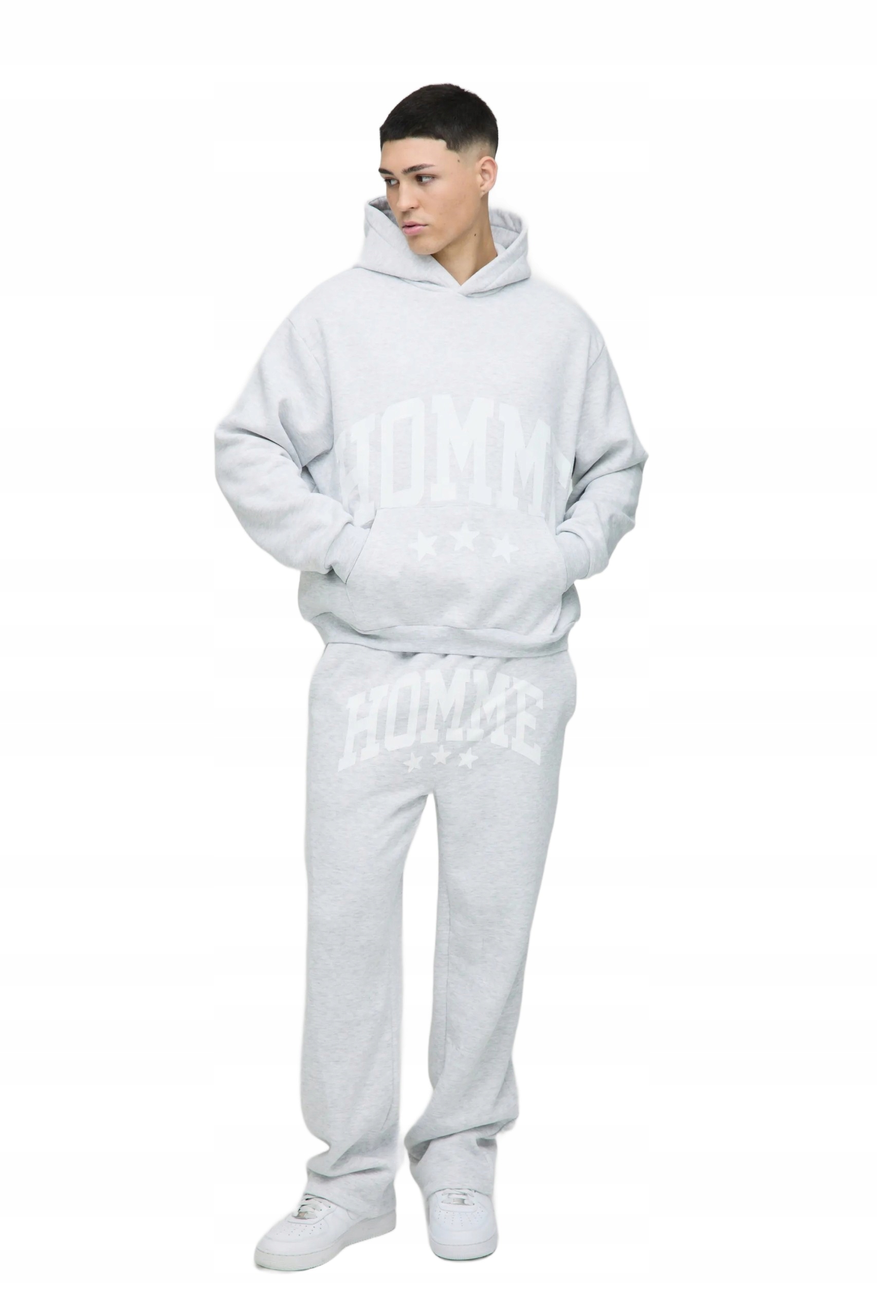 Boohooman Šedý Teplákovka Pánský S Kapucí A Potiskem Homme Dlouhý M Z3A