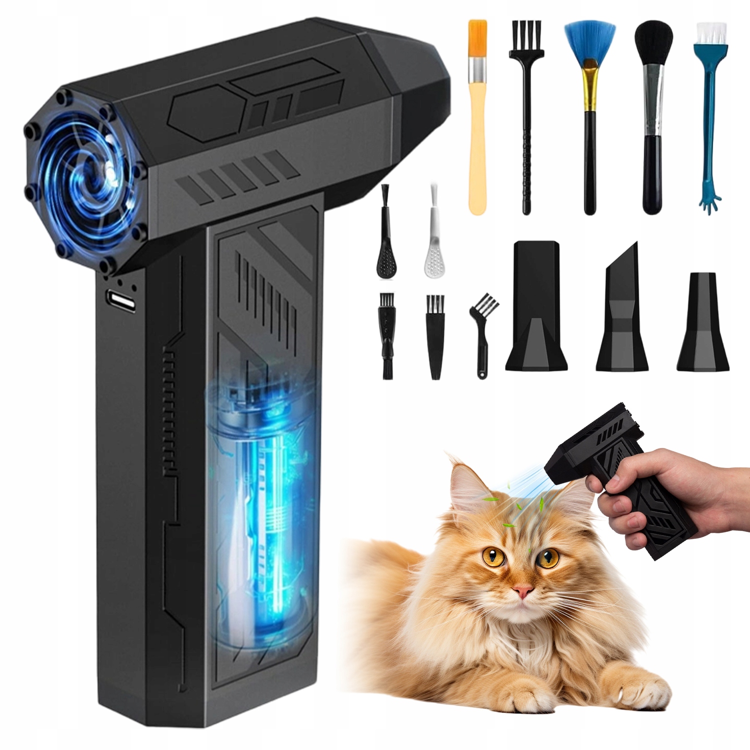 Elektrický Bezdrátový Dmychadlo 130000 Ot 4 Režimy Se 4 Koncovkami, Černá