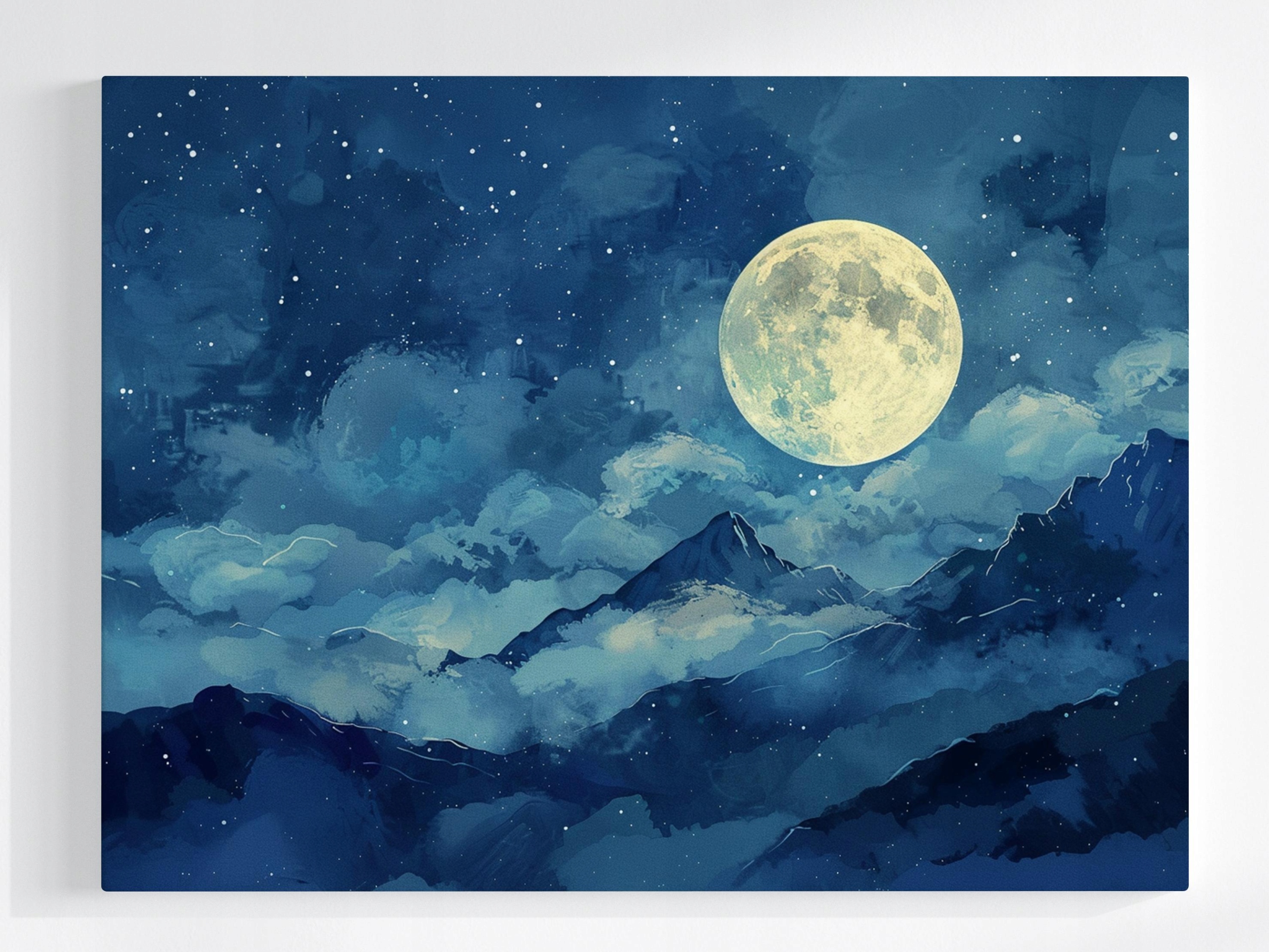 Obraz Na Plátně Canvas Měsíc Nad Horami Noční Krajina Hvězdy 100x75