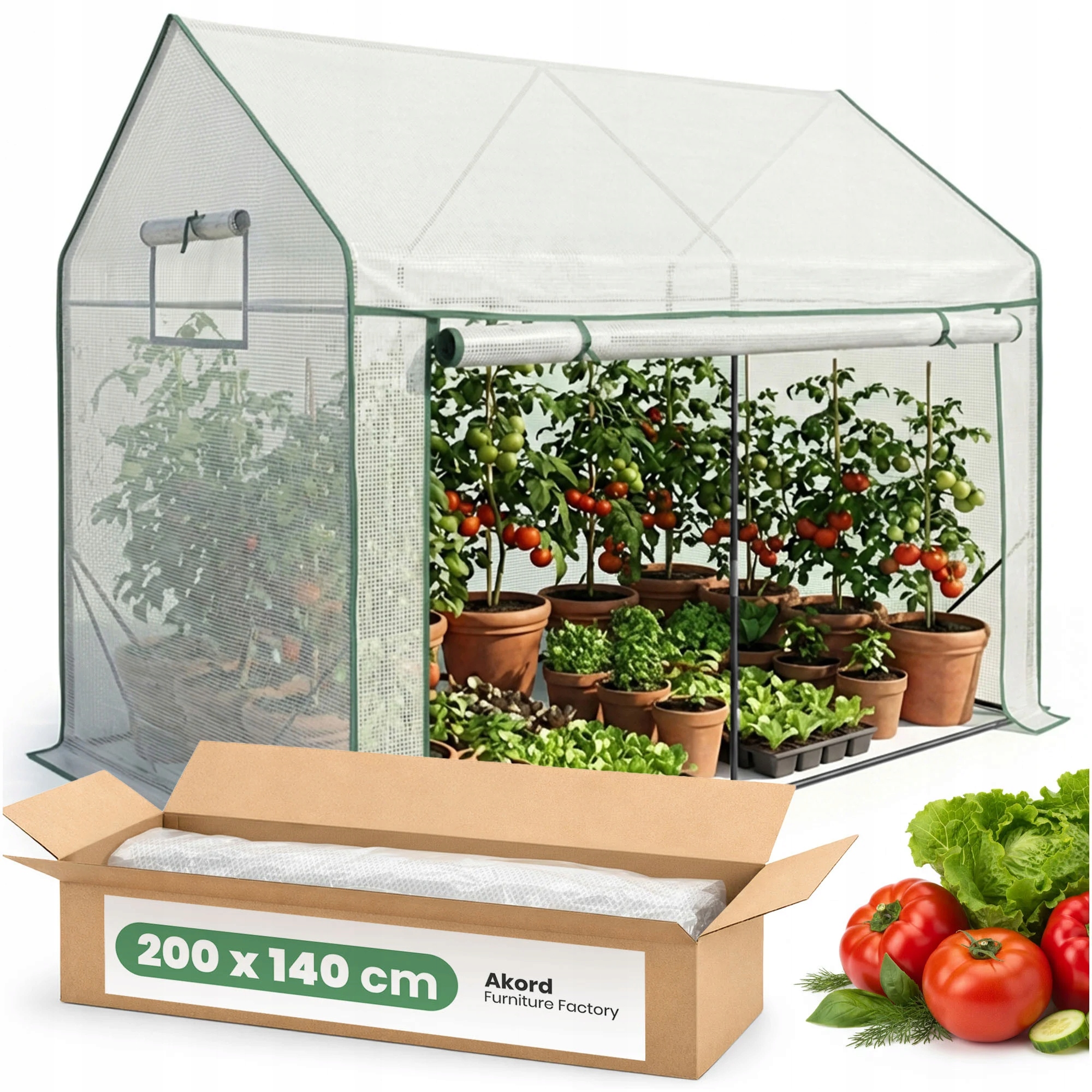 Zahradní fóliový skleník domeček 1 dveře 2 okna Bílá 200x140x200 cm