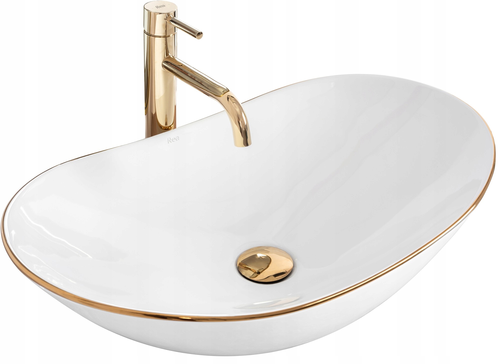 Umývadlová Doska Oválna Biela So Zlatým Okrajom Rea Royal Gold Edge