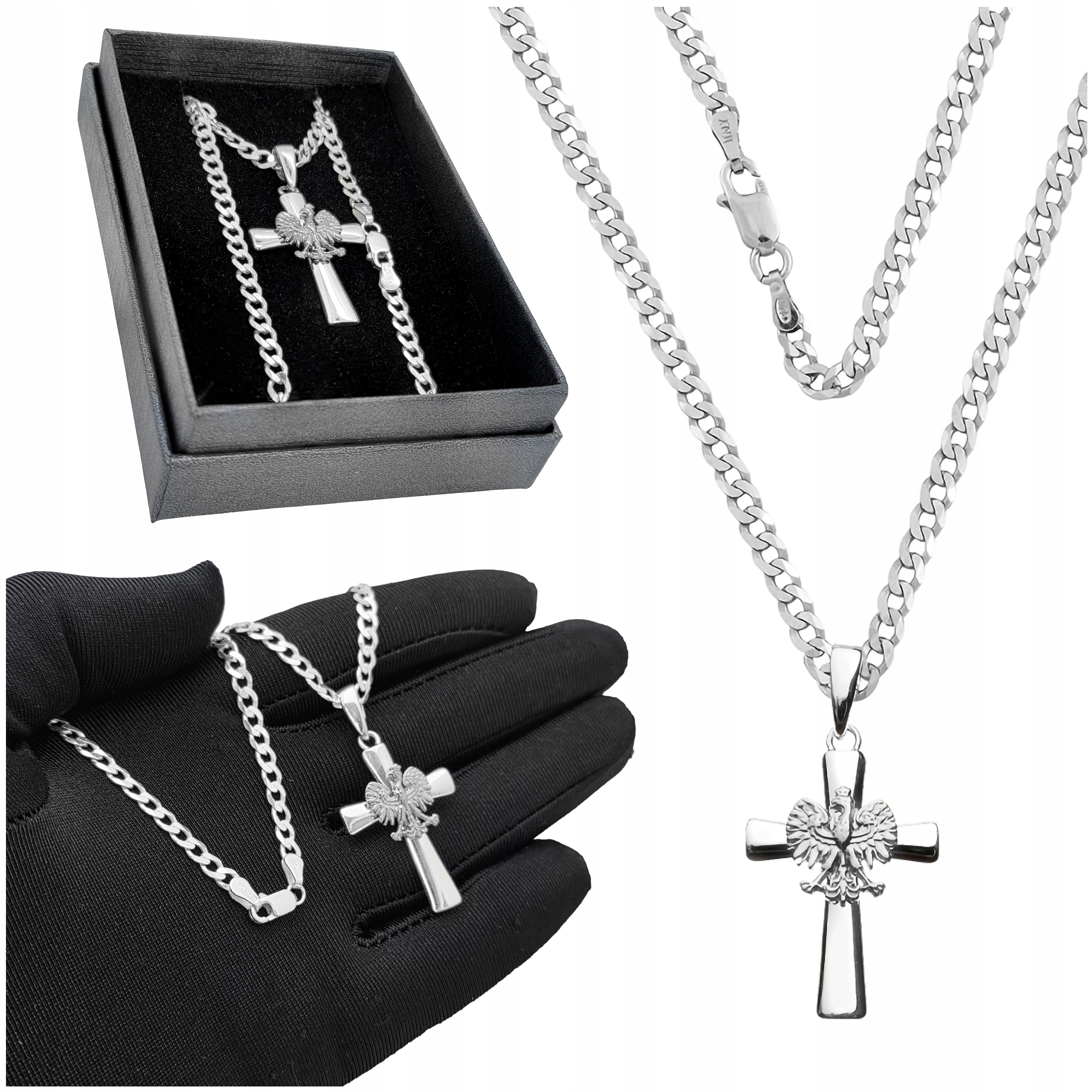 Náhrdelník Stříbro ryzost 925 Kříž s Orlicí Vlastenecký Masivní Pancr 50 cm