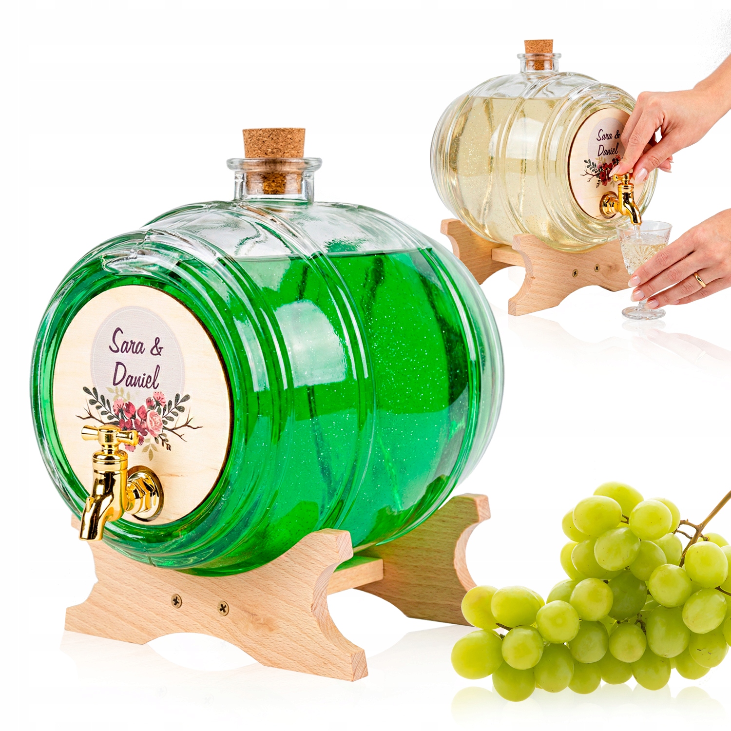 Skleněný sud s kohoutkem 4 l, sud antál, karafa na whisky s potiskem