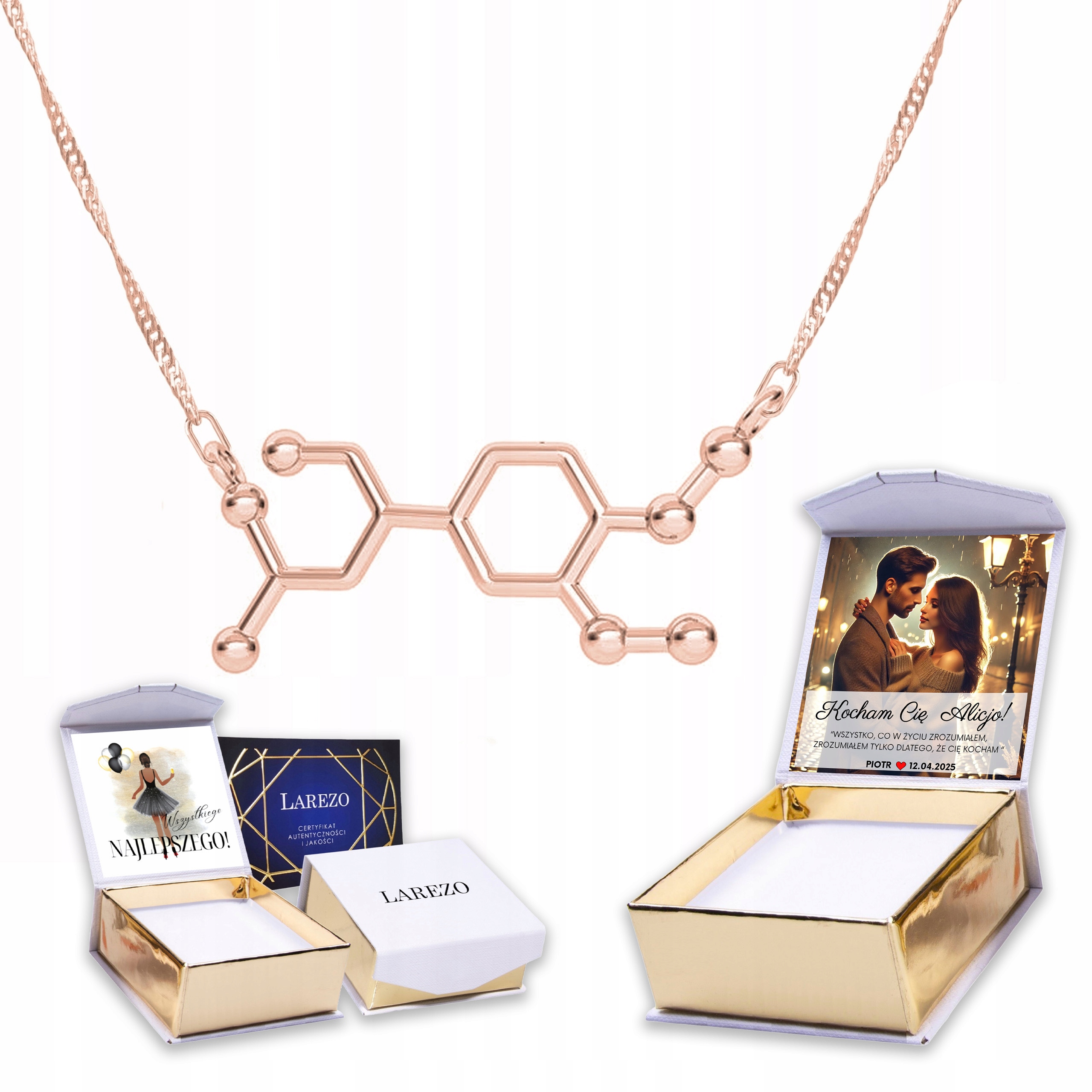 Pozlacený náhrdelník 925 s vzorem Adrenalin Molekula Vzor Adrenalin Potisk