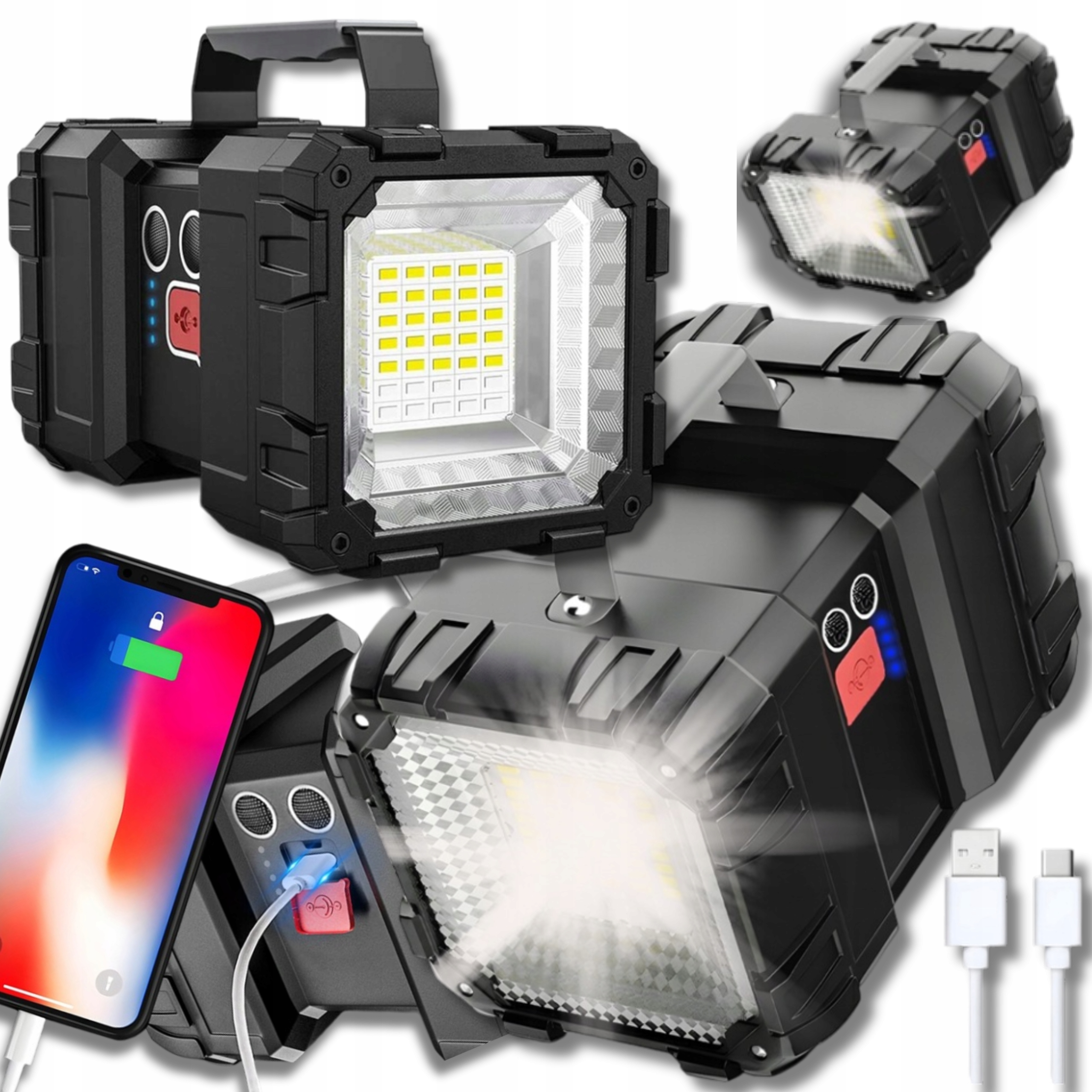 Výkonná Led Akumulátorová Svítilna Reflektor Oboustranná Powerbanka Pro Kempování Cree