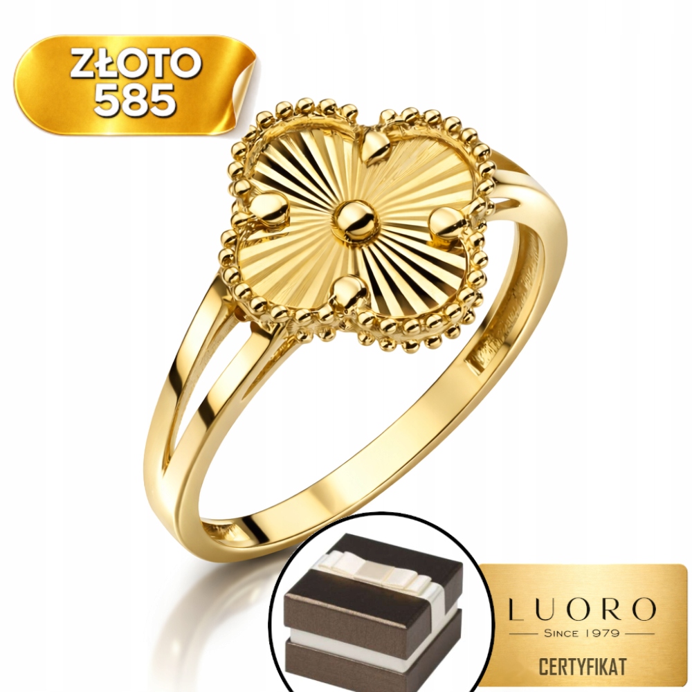 Prstýnek 585 14K Diamantová Čtyřlístek Šířka 1,5-3,2 MM R13