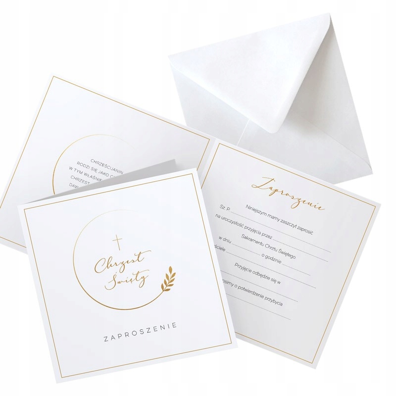 

Zaproszenia na Chrzest Złoty Wianek 10szt+koperty