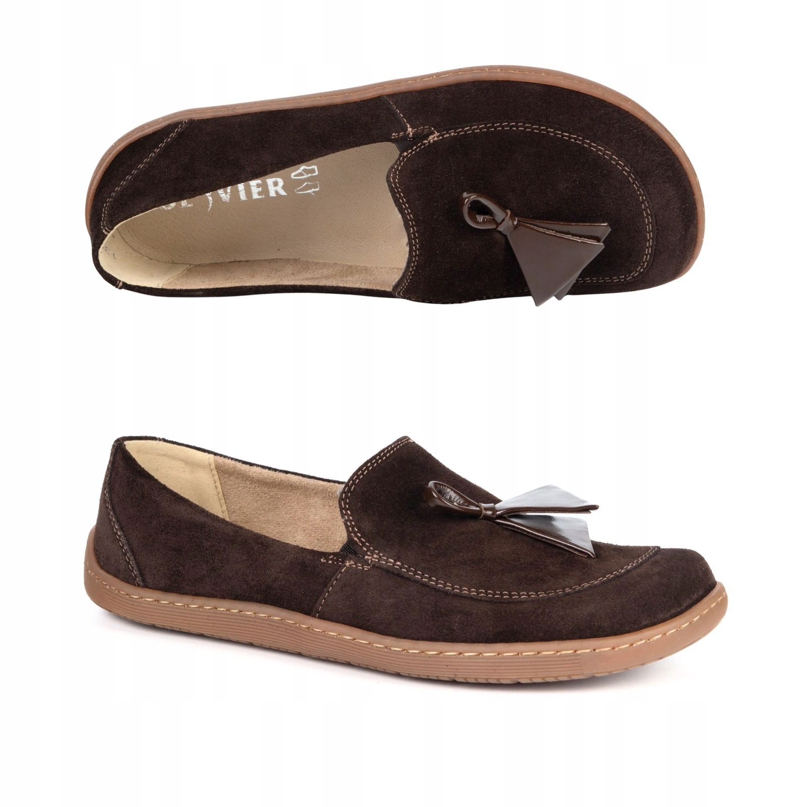 Dámské barefoot kožené mokasíny Olivier Silk hnědé, velurové, velikost 38