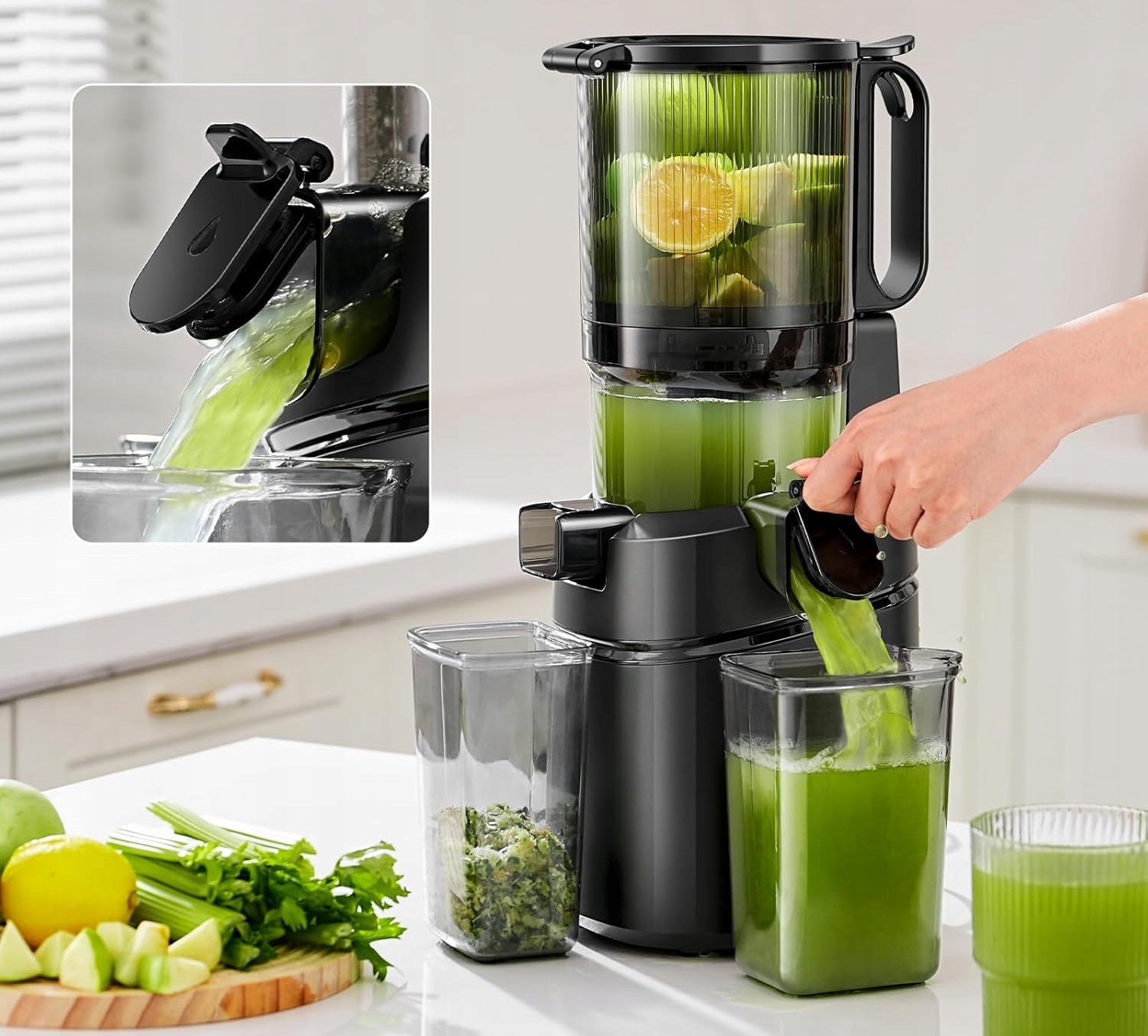 AMZCHEF Wolnoobrotowy Wyciskarka 250W 135MM Do Warzyw i Owoców 1,8L Czarna — miniatura 10