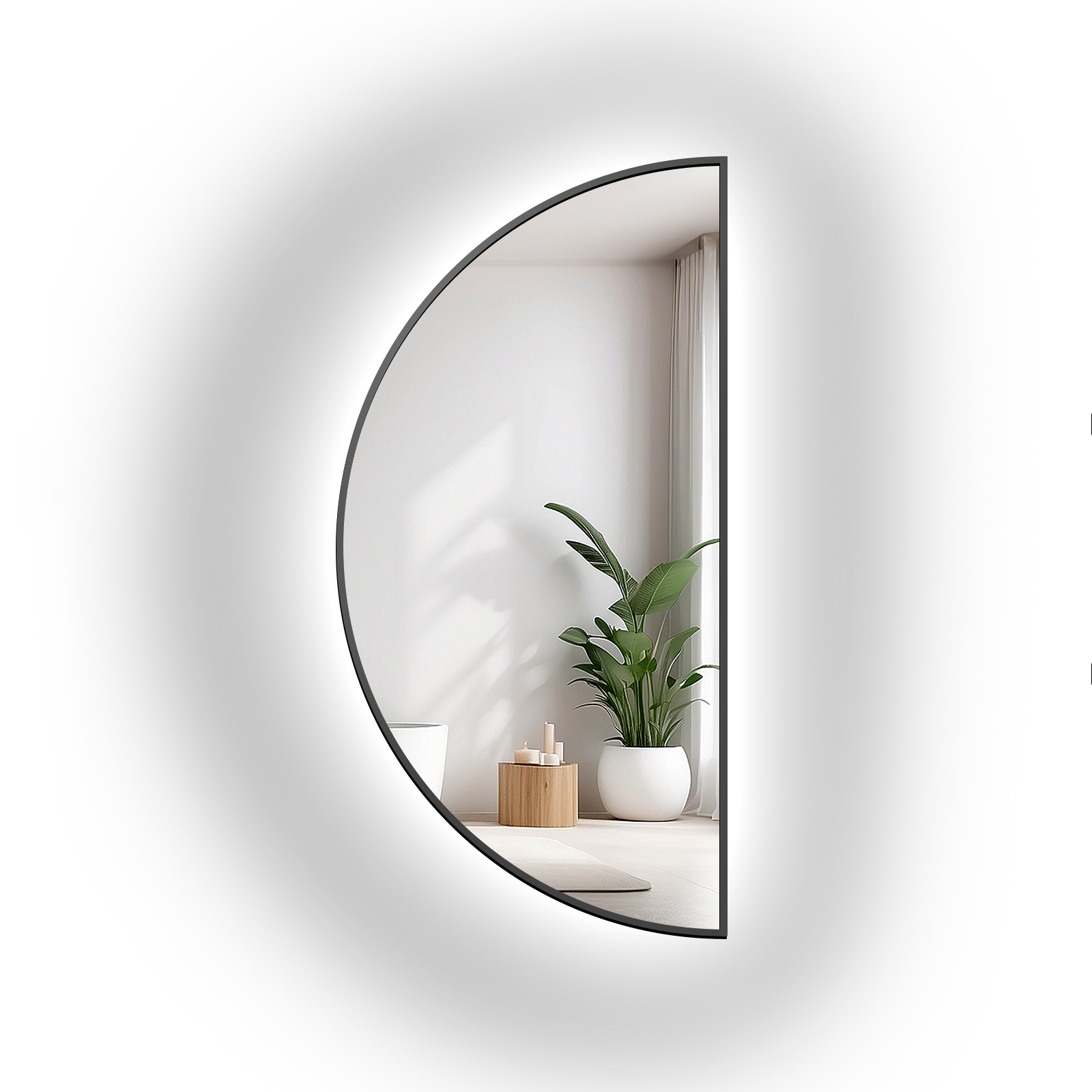 Zrcadlo půlkruhové Hilda v rámu Mdf Slim s podsvíceným Led 85x170