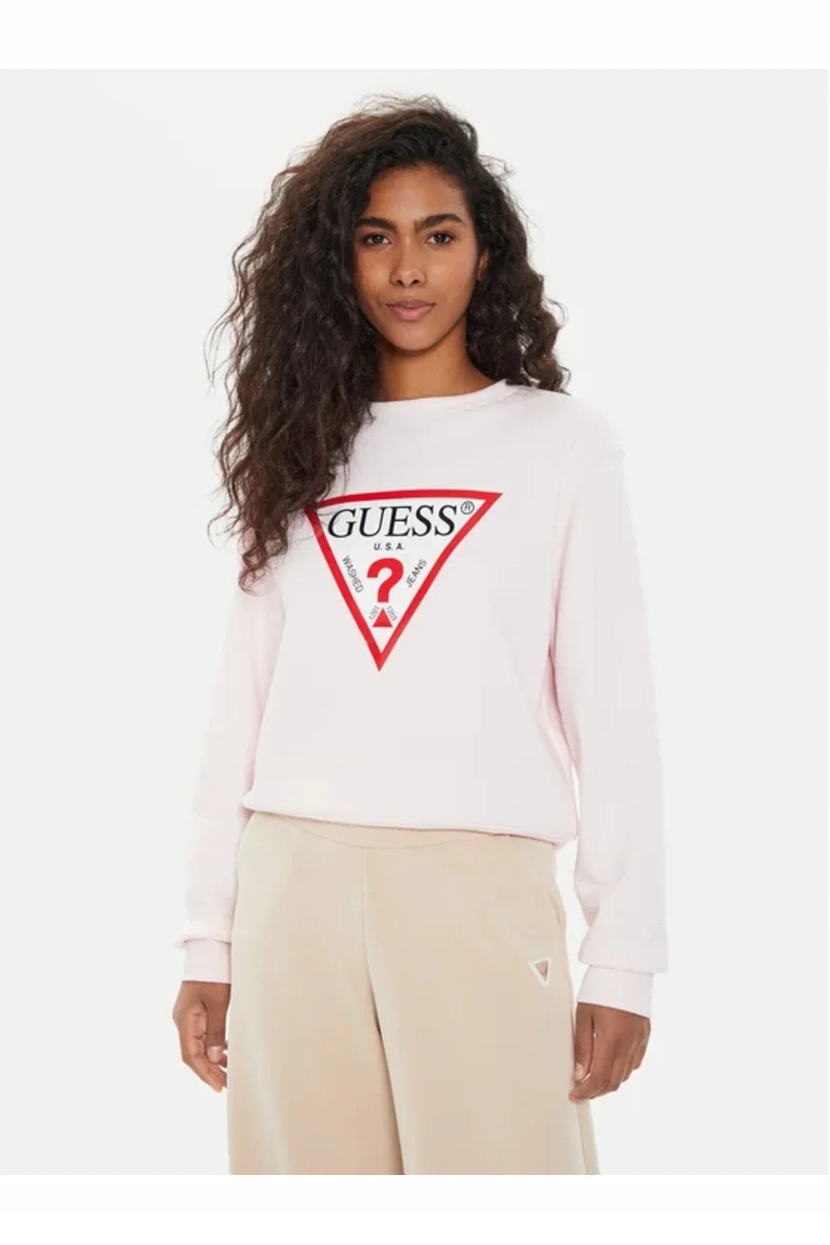 Guess Jeans Mikina Dámská S Potiskem Loga Guess Bílá S Dlouhým Rukávem XL 5GA