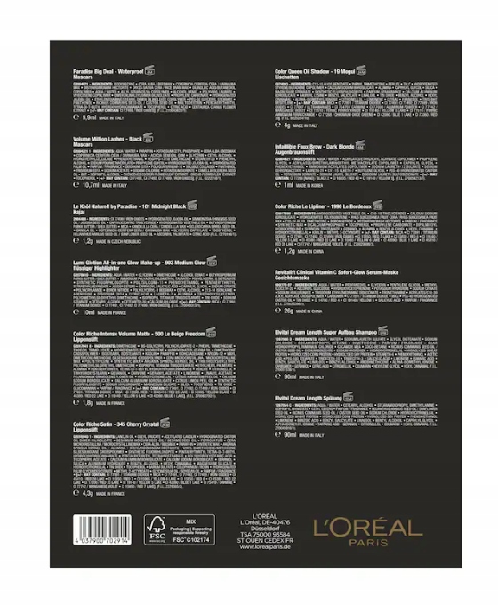Адвент-календарь L'Oreal Paris Mini 2025, 12 средств для макияжа, кожи и волос — фото 3