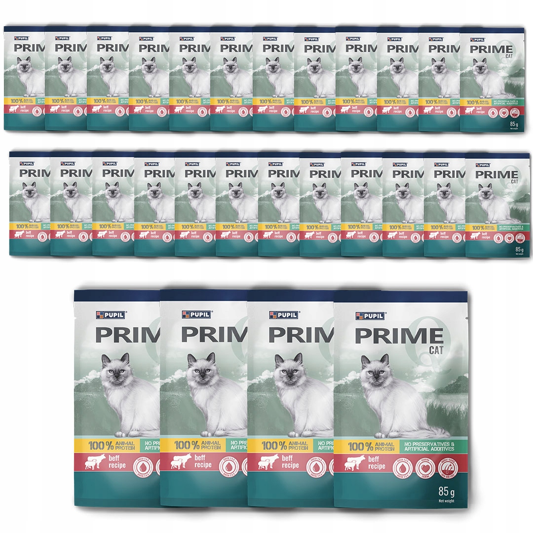 Krmivo mokré Pupil Prime pro kočky – hovězí a jehněčí maso 28x85 g