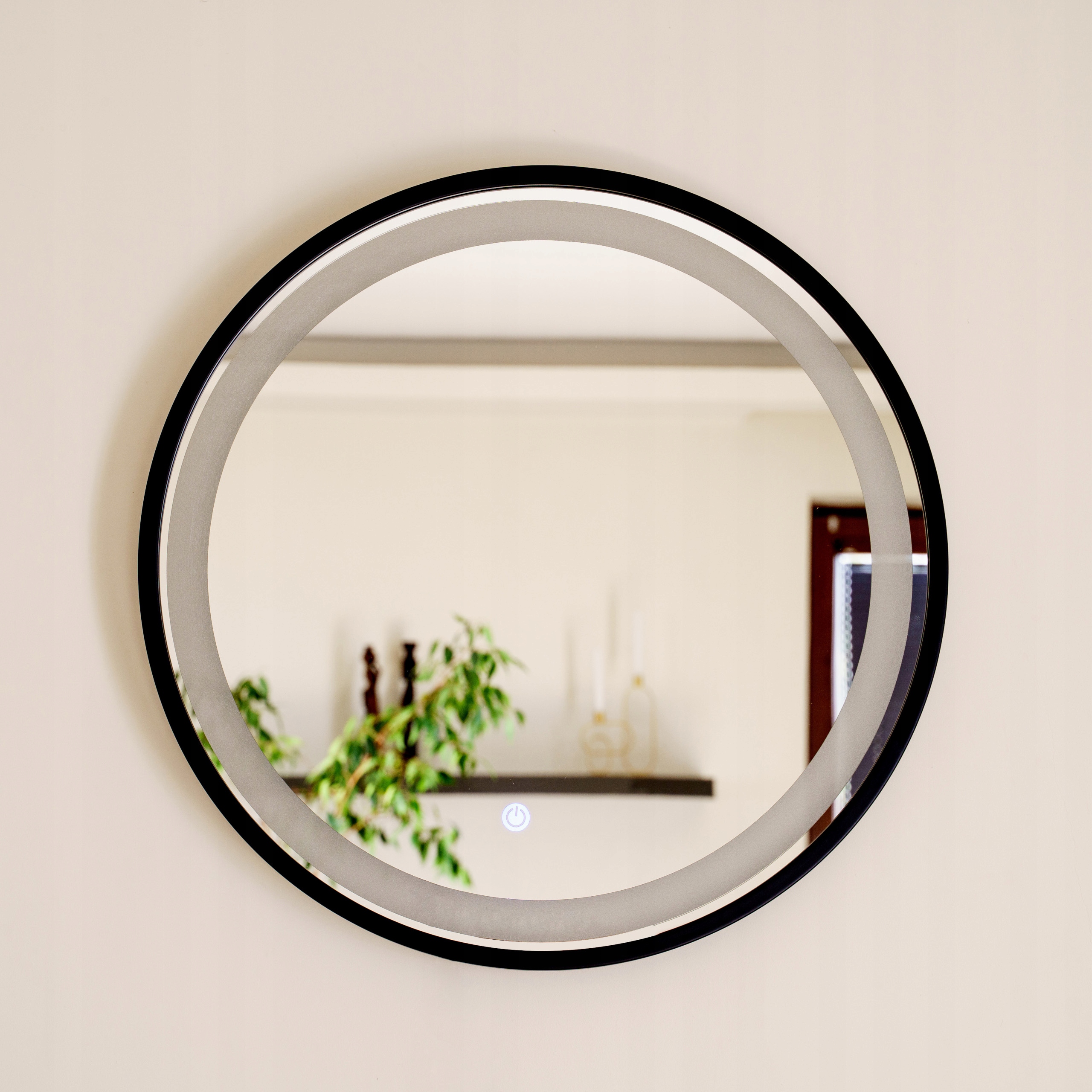 LUSTRO OKRĄGŁE LED CZARNE W RAMIE LOFT Z WŁĄCZNIKIEM DOTYKOWYM 60 CM Materiał ramy inny materiał