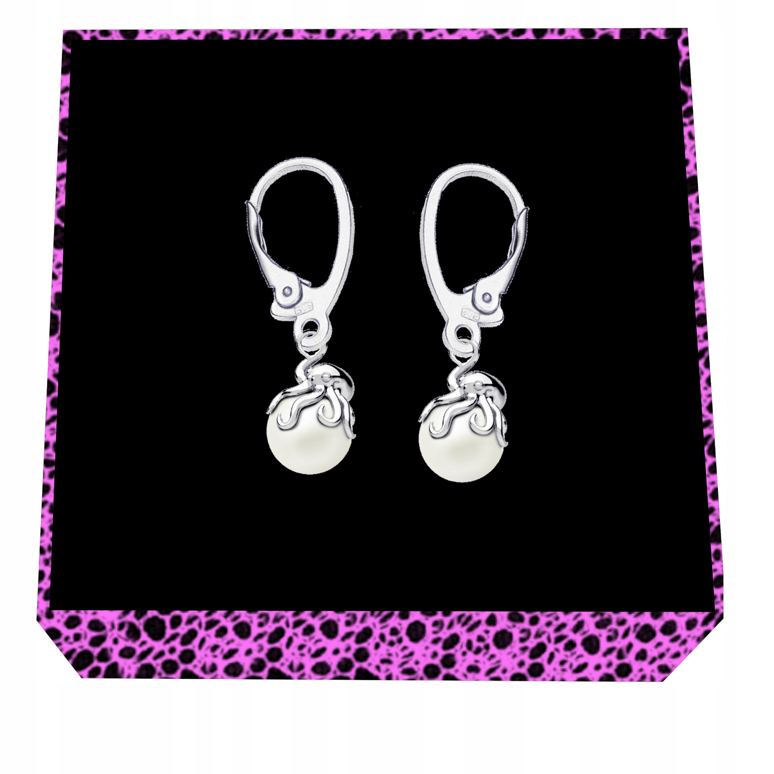 Chobotnice S Perlou Perly Ecru Náušnice na anglickém biglu stříbro 925